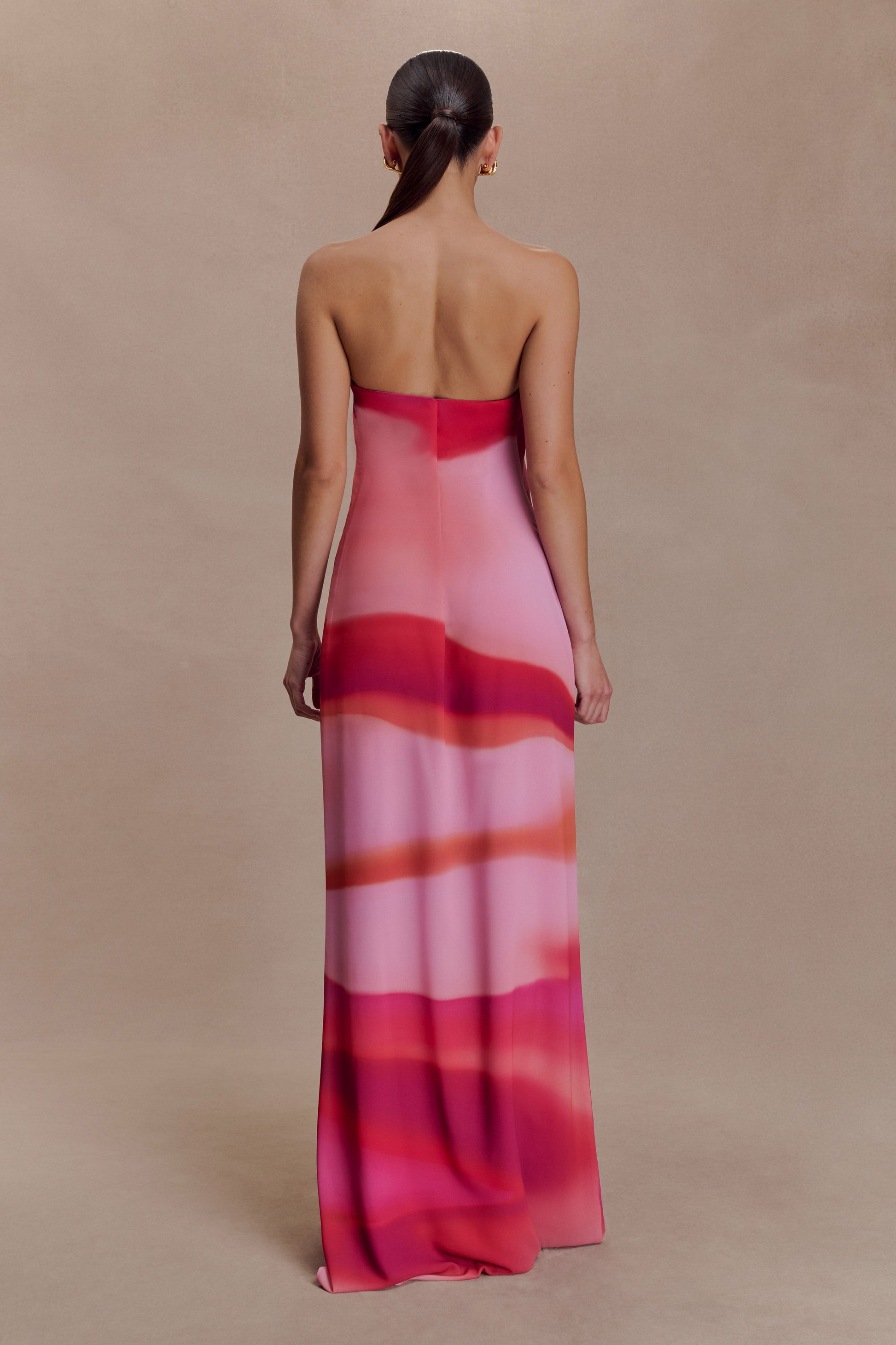 Amaya Strapless Chiffon Maxi Dress - Pink Sunset Print #2