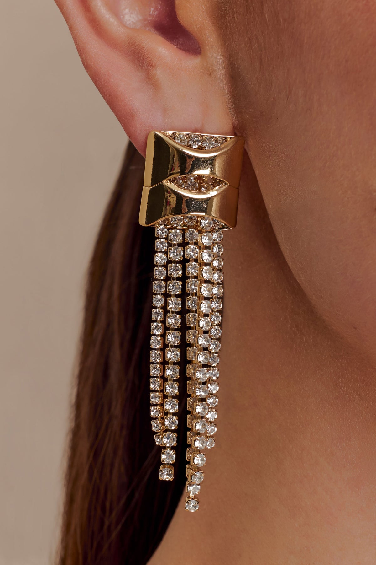 Shea Crystal Fringe Drop Earrings - Gold #3