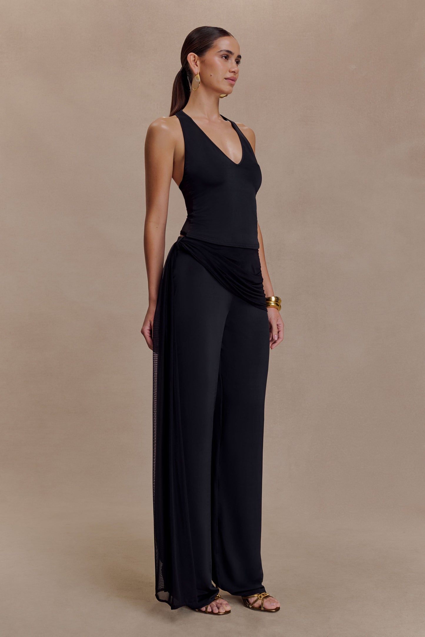 Aspyn Slinky And Mesh Top - Black