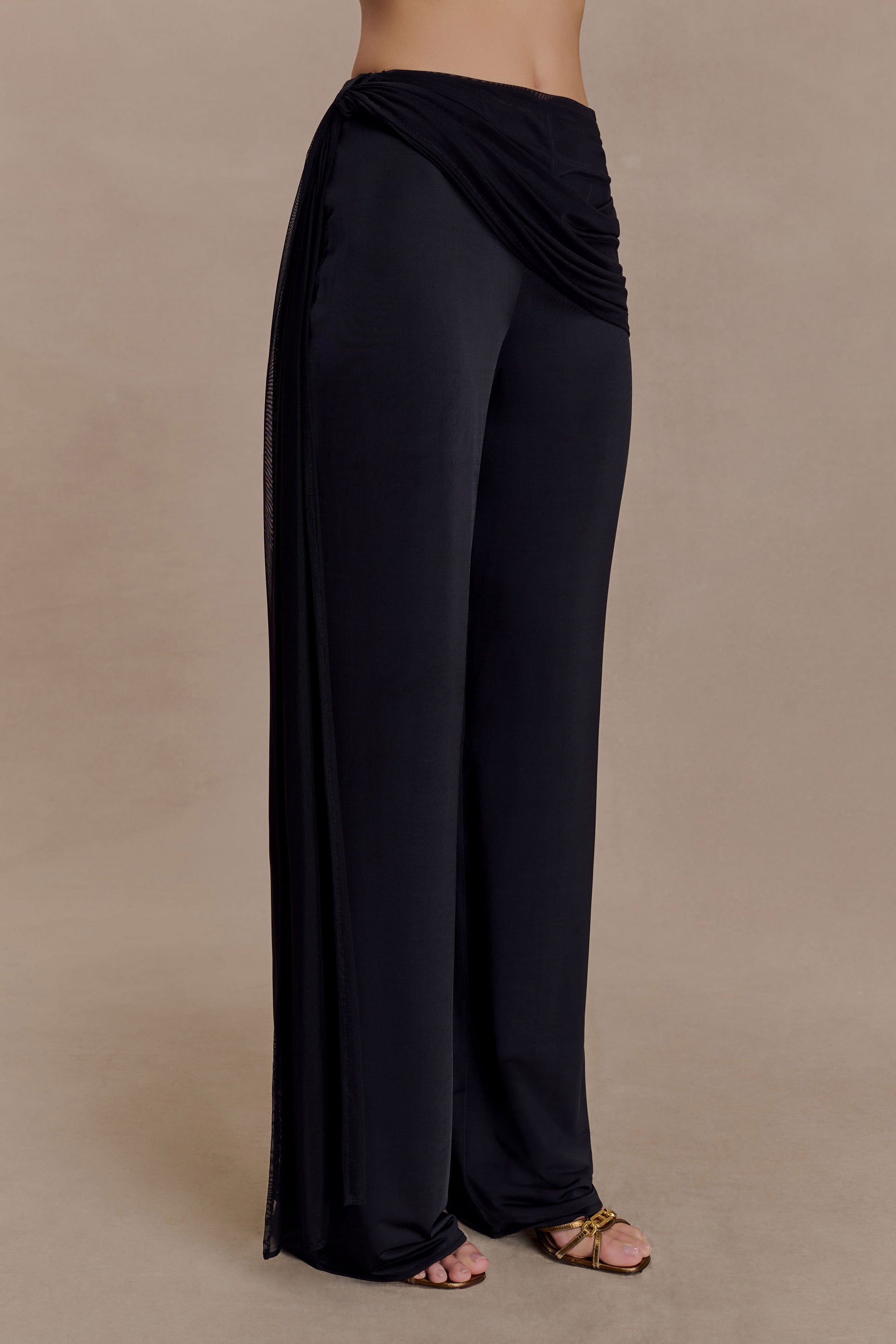 Aspyn Slinky Gathered Wide Leg Pants - Black #4