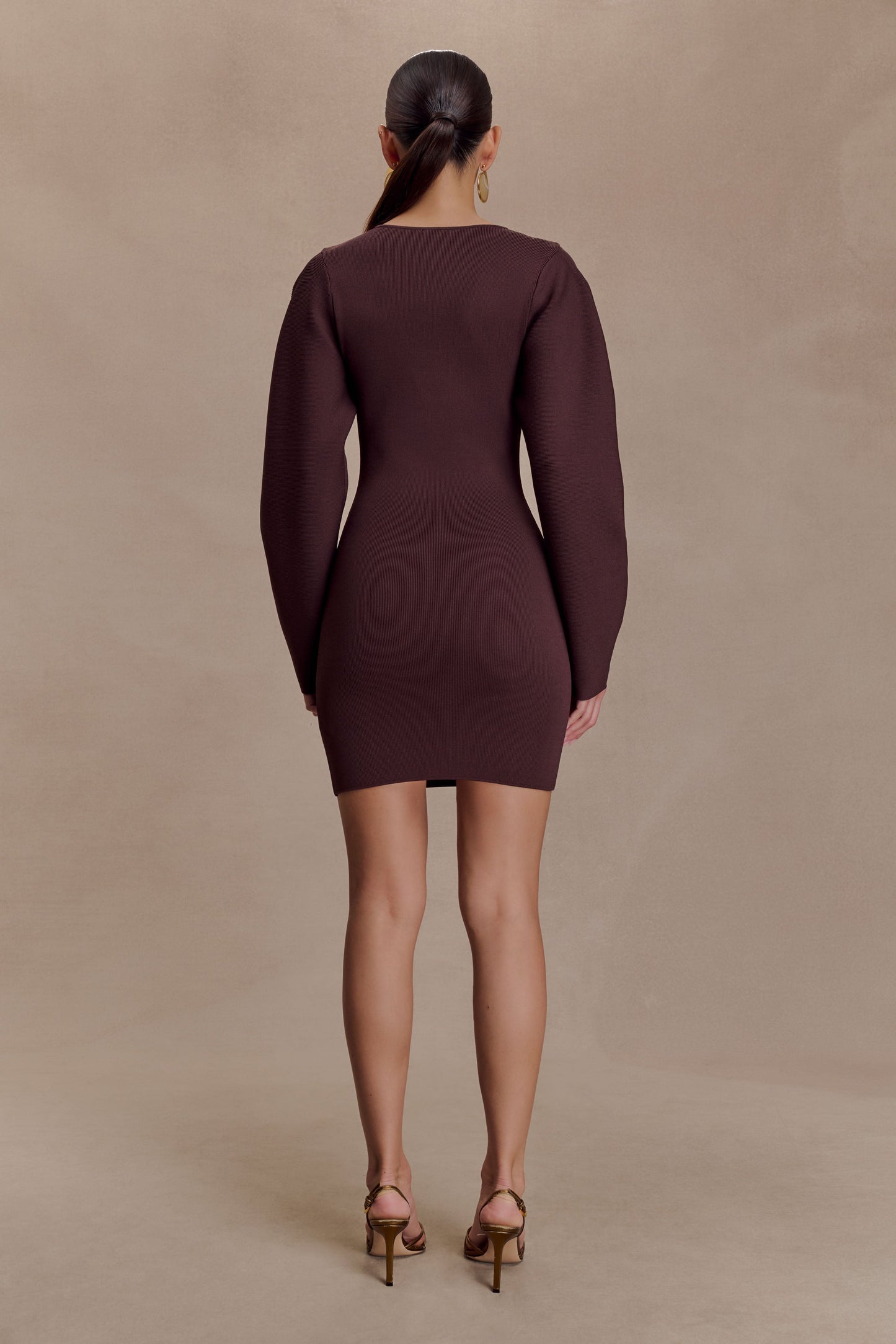 Billy Balloon Sleeve Knit Mini Dress - Dark Chocolate