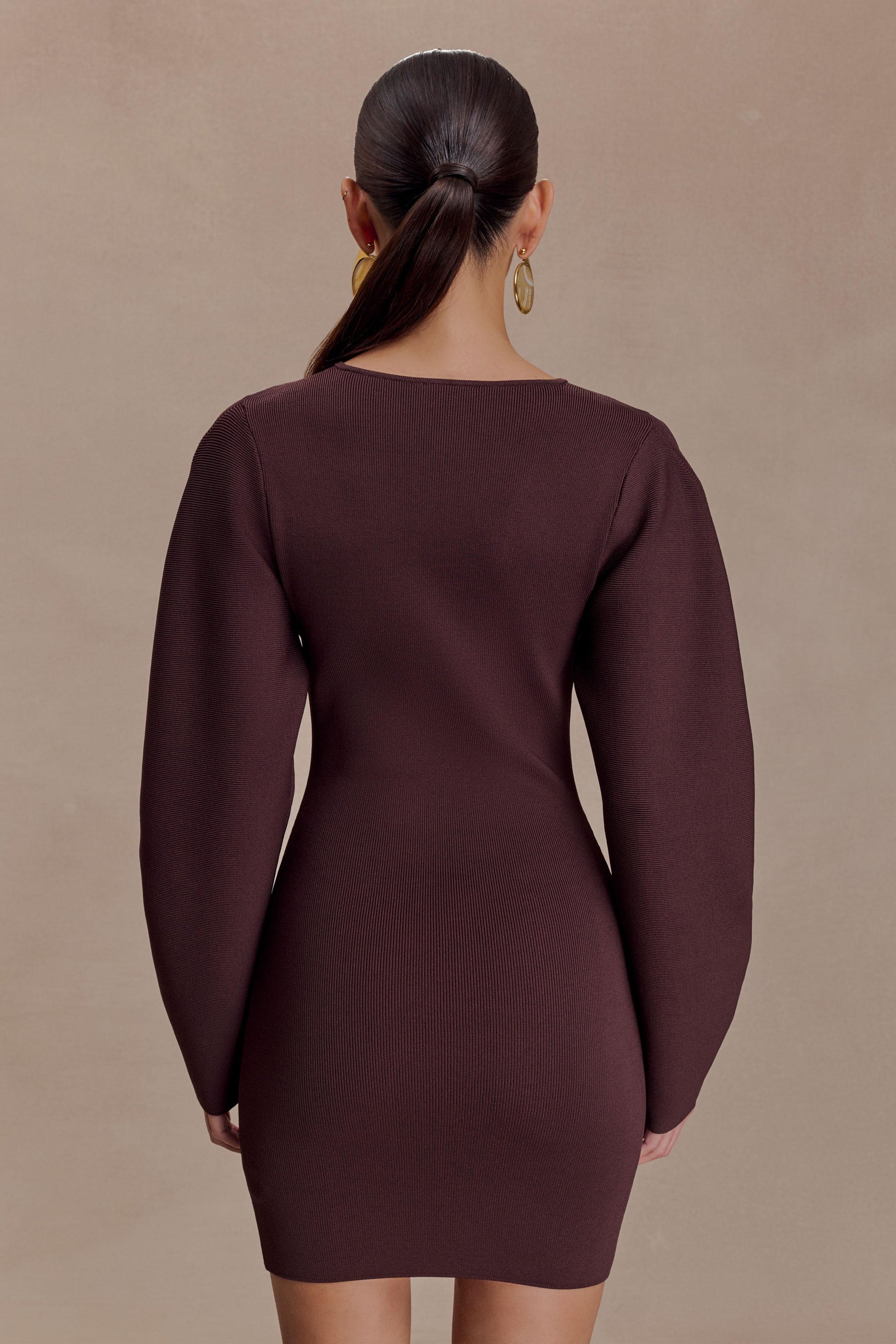 Billy Balloon Sleeve Knit Mini Dress - Dark Chocolate #4