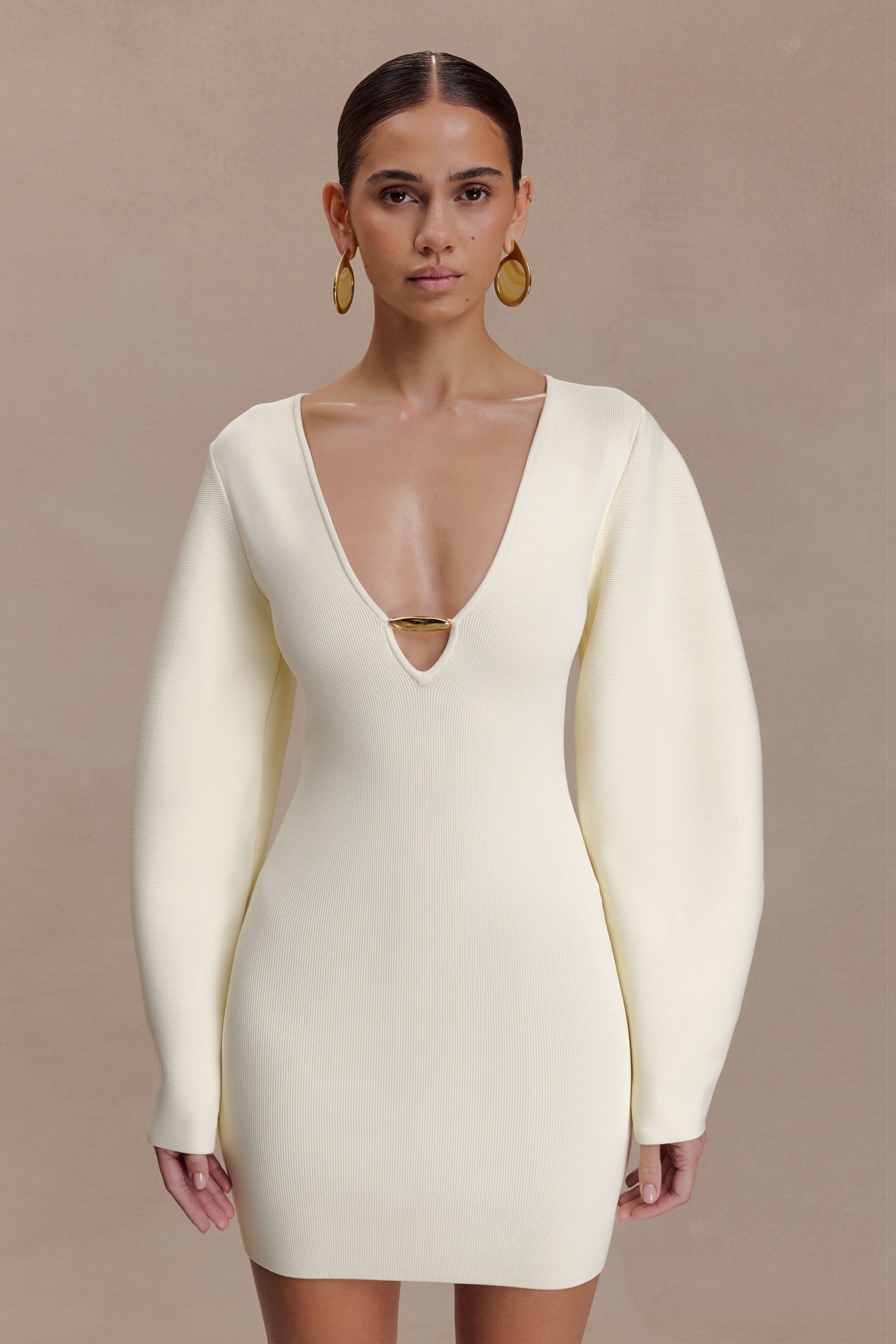Billy Balloon Sleeve Knit Mini Dress - Ivory #4