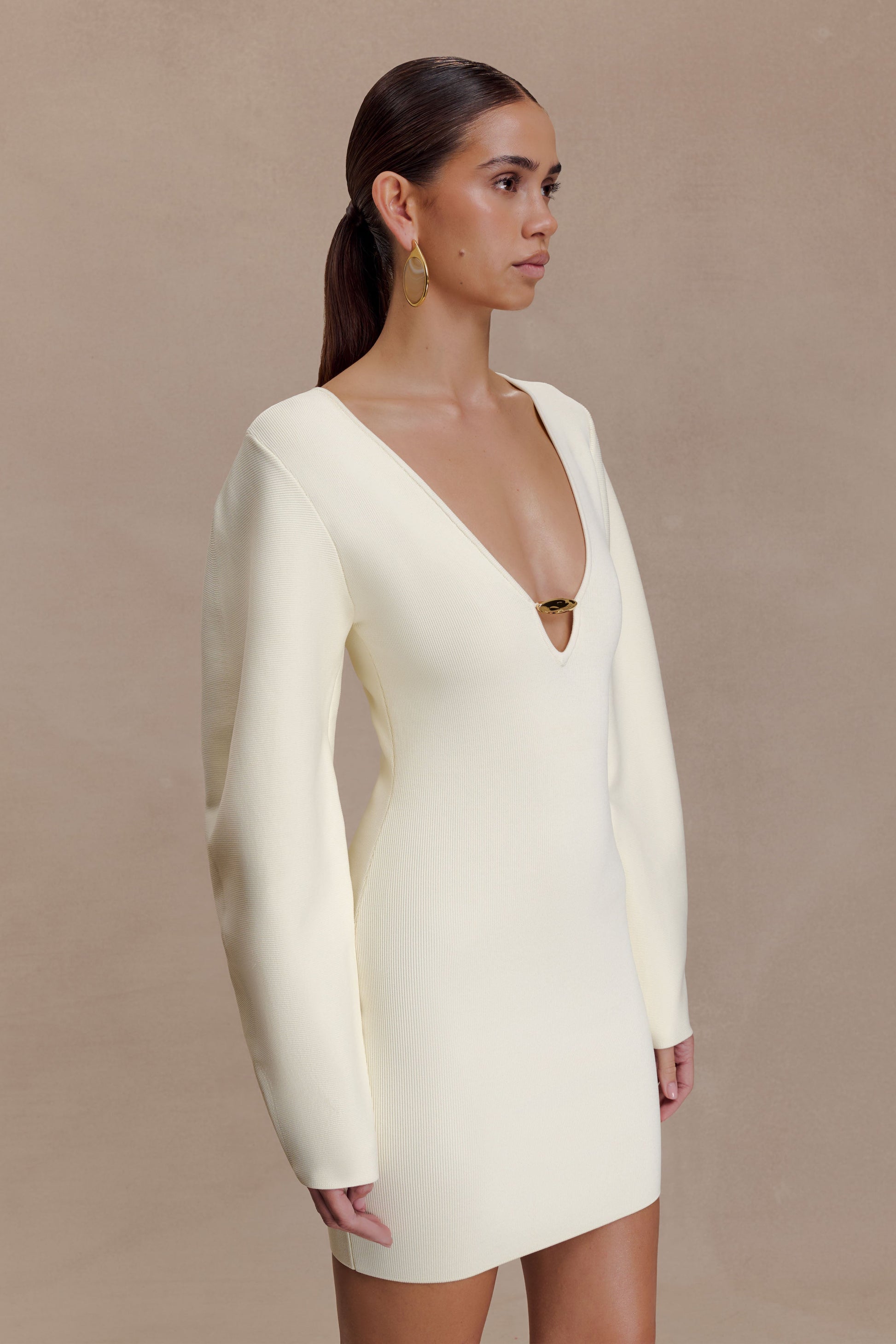 Billy Balloon Sleeve Knit Mini Dress - Ivory #5