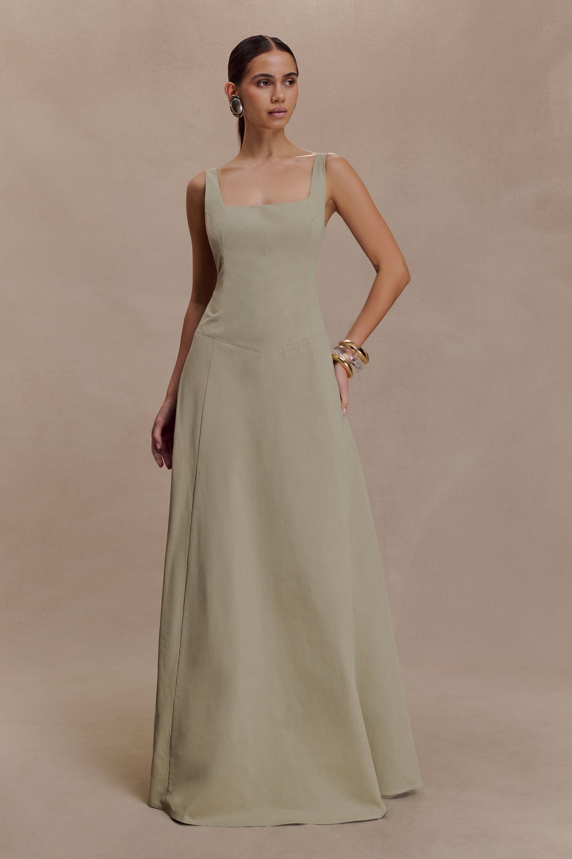 Salma Drop Waist Cotton Maxi Dress - Sage