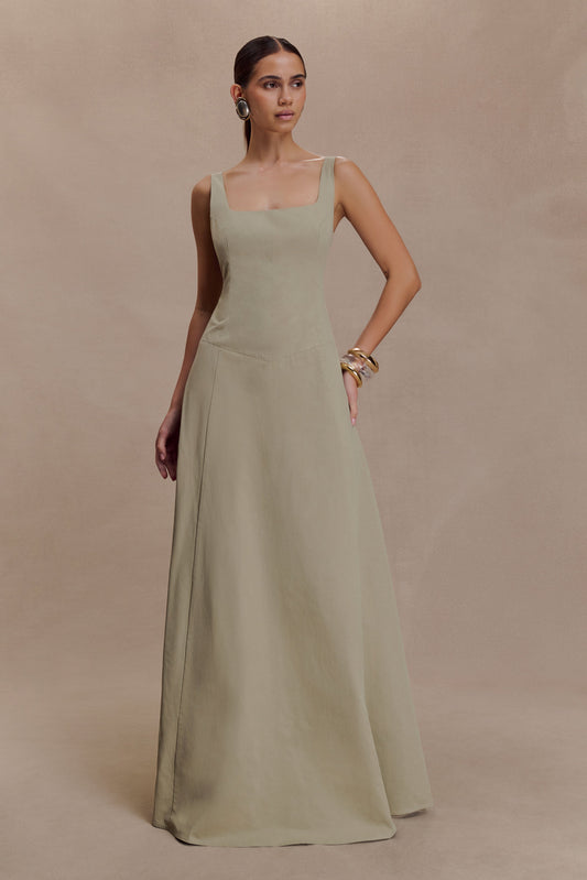 Salma Drop Waist Cotton Maxi Dress - Sage