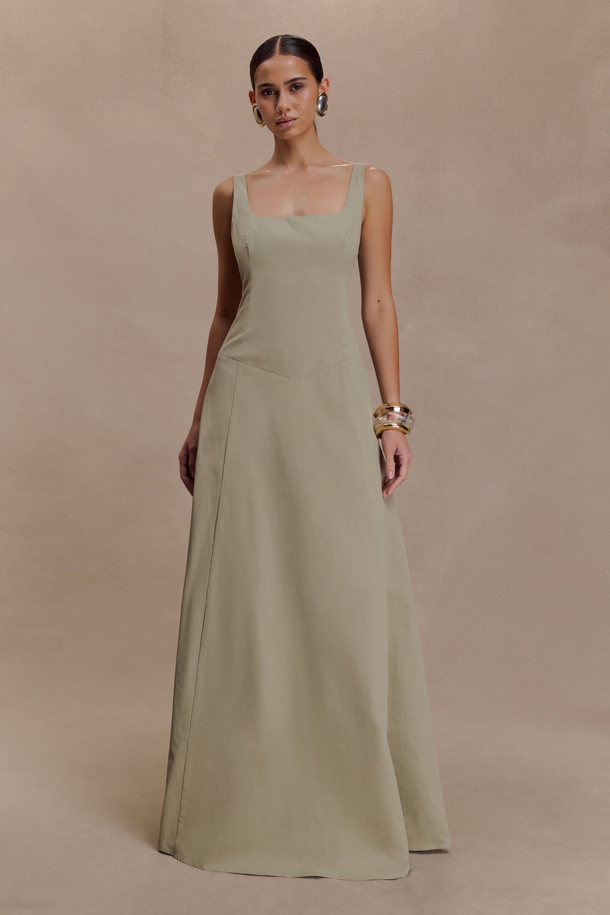 Salma Drop Waist Cotton Maxi Dress - Sage #4