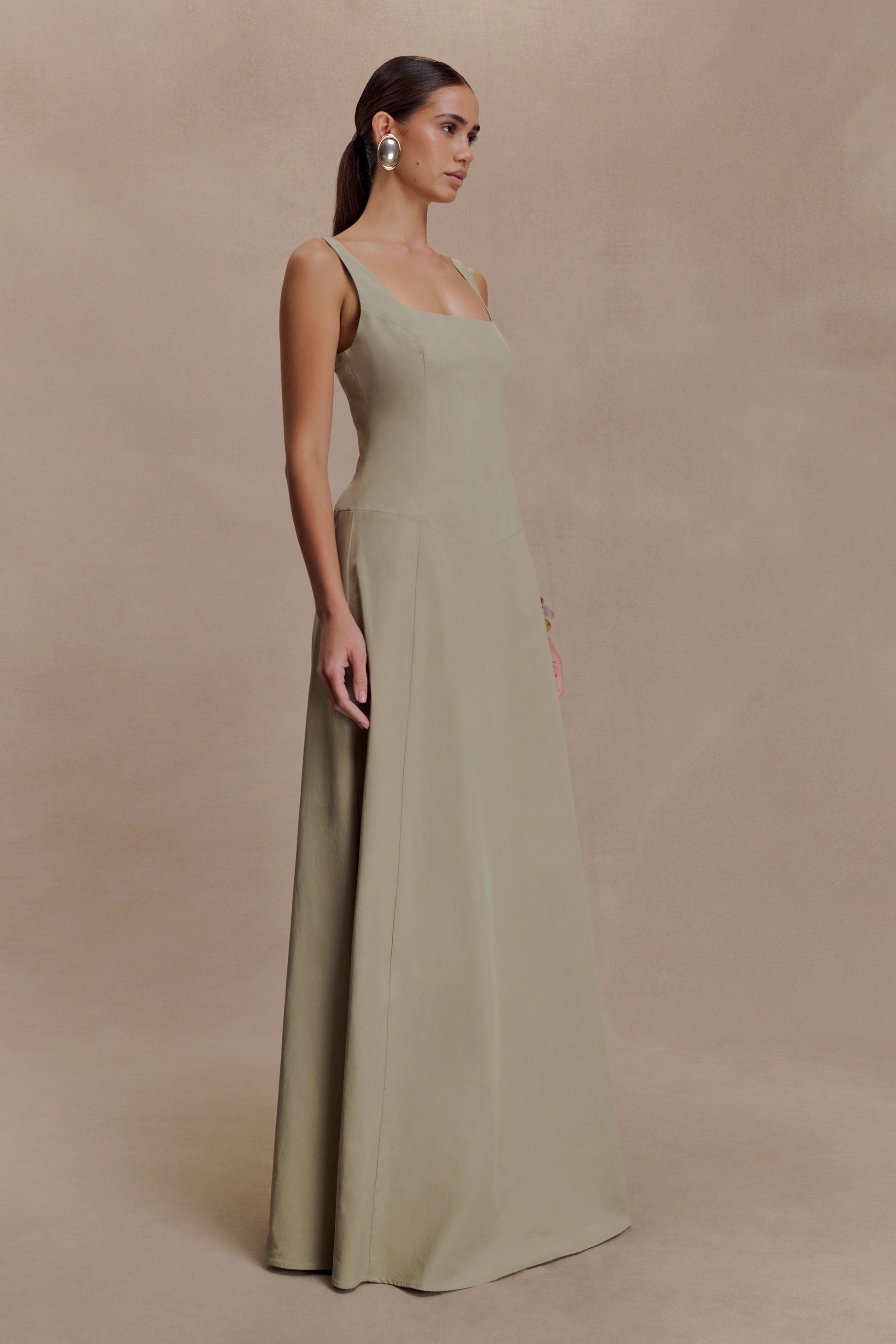 Salma Drop Waist Cotton Maxi Dress - Sage #2