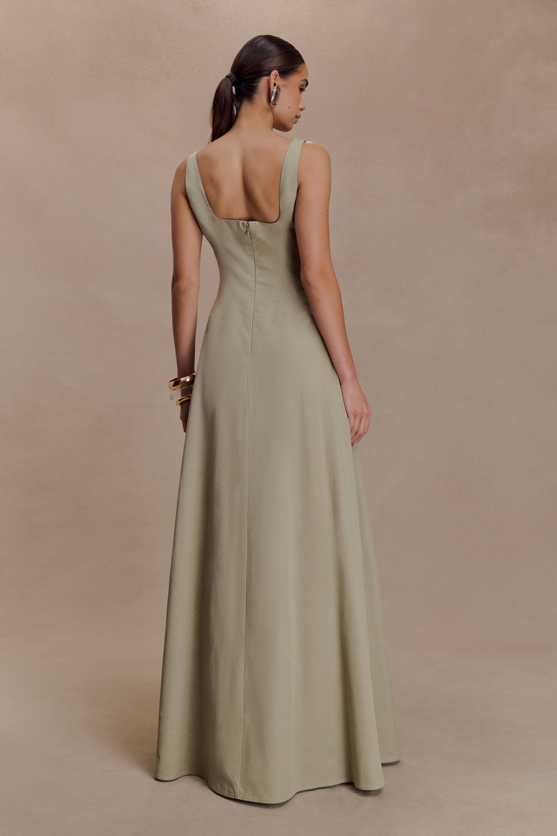 Salma Drop Waist Cotton Maxi Dress - Sage #3