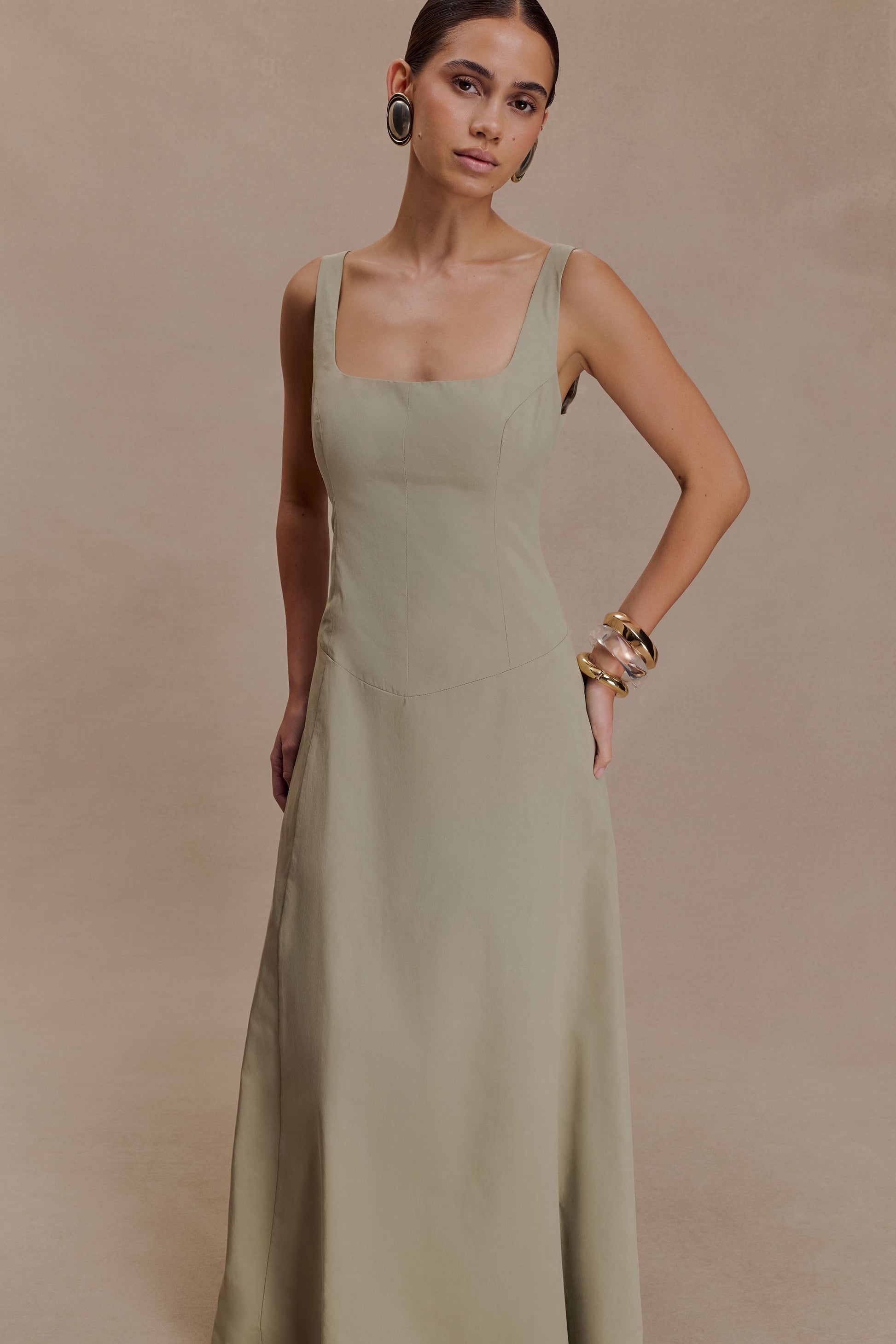 Salma Drop Waist Cotton Maxi Dress - Sage #5