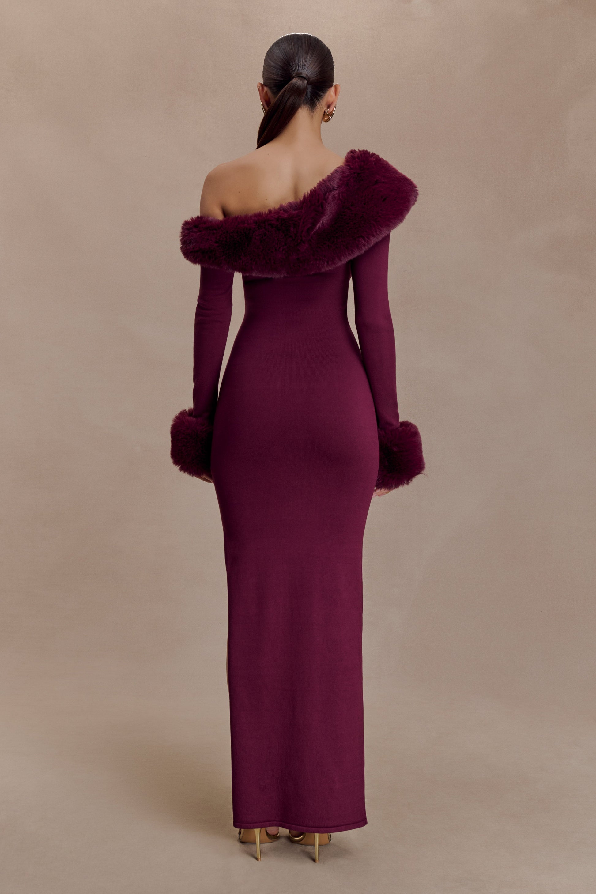 Karleigh Faux Fur Knit Maxi Dress - Plum #2