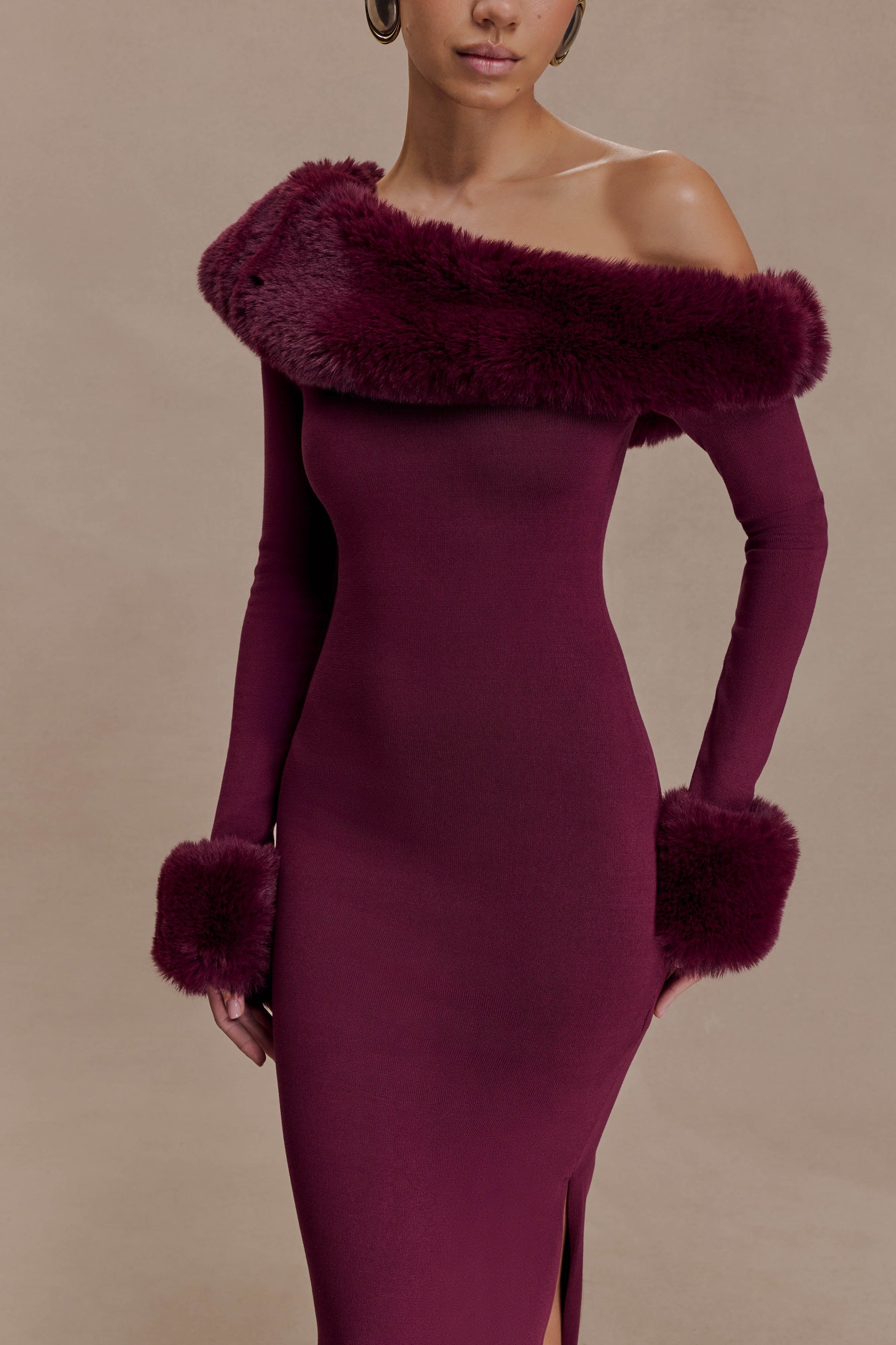 Karleigh Faux Fur Knit Maxi Dress - Plum #3