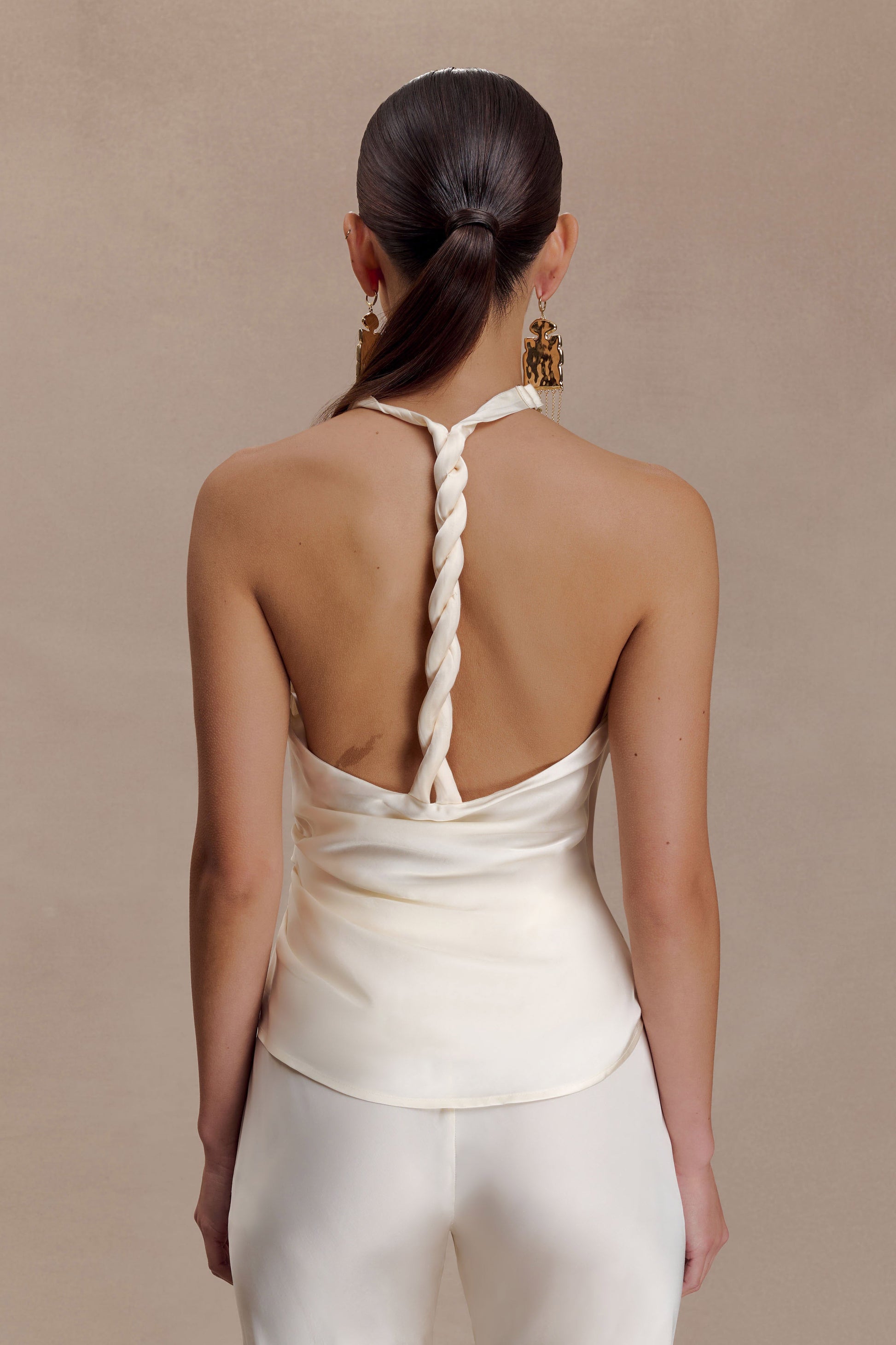 Bianca Satin Halter Top - Ivory #2