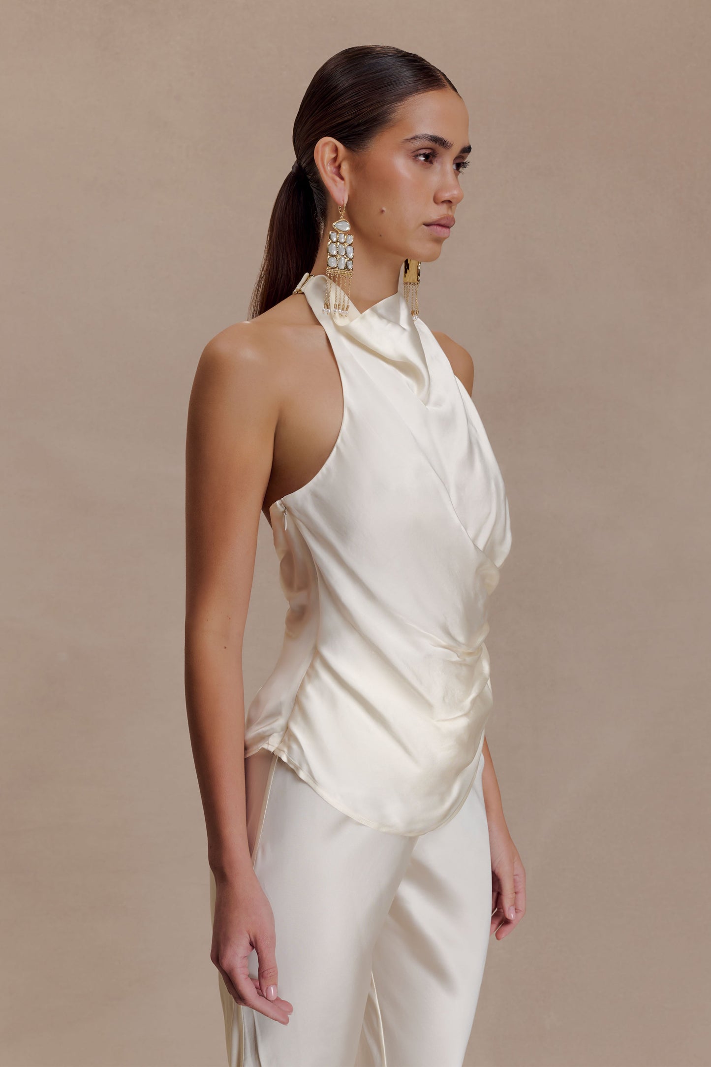 Bianca Satin Halter Top - Ivory