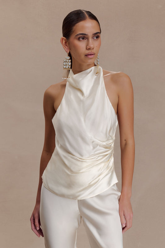 Bianca Satin Halter Top - Ivory