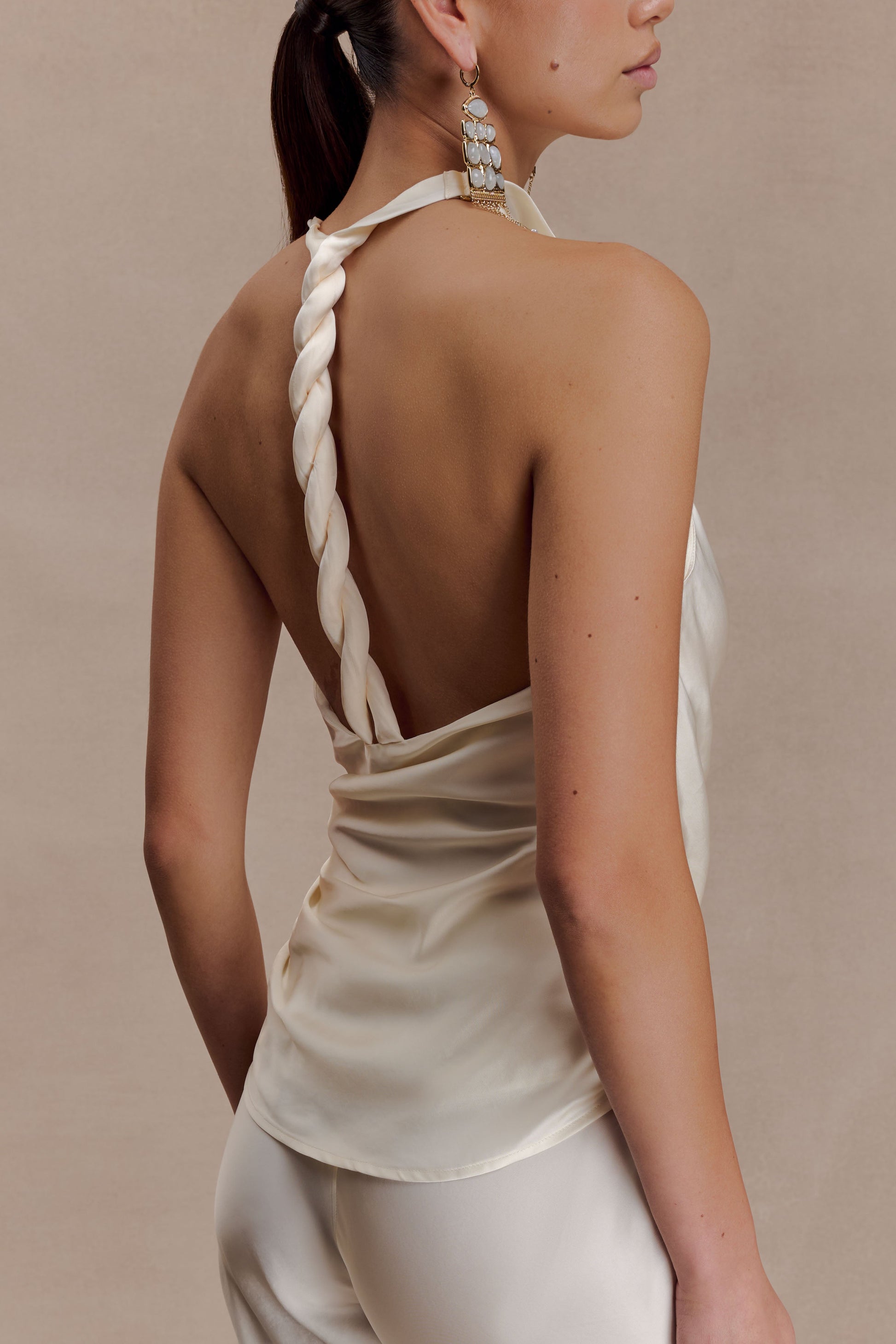 Bianca Satin Halter Top - Ivory #2