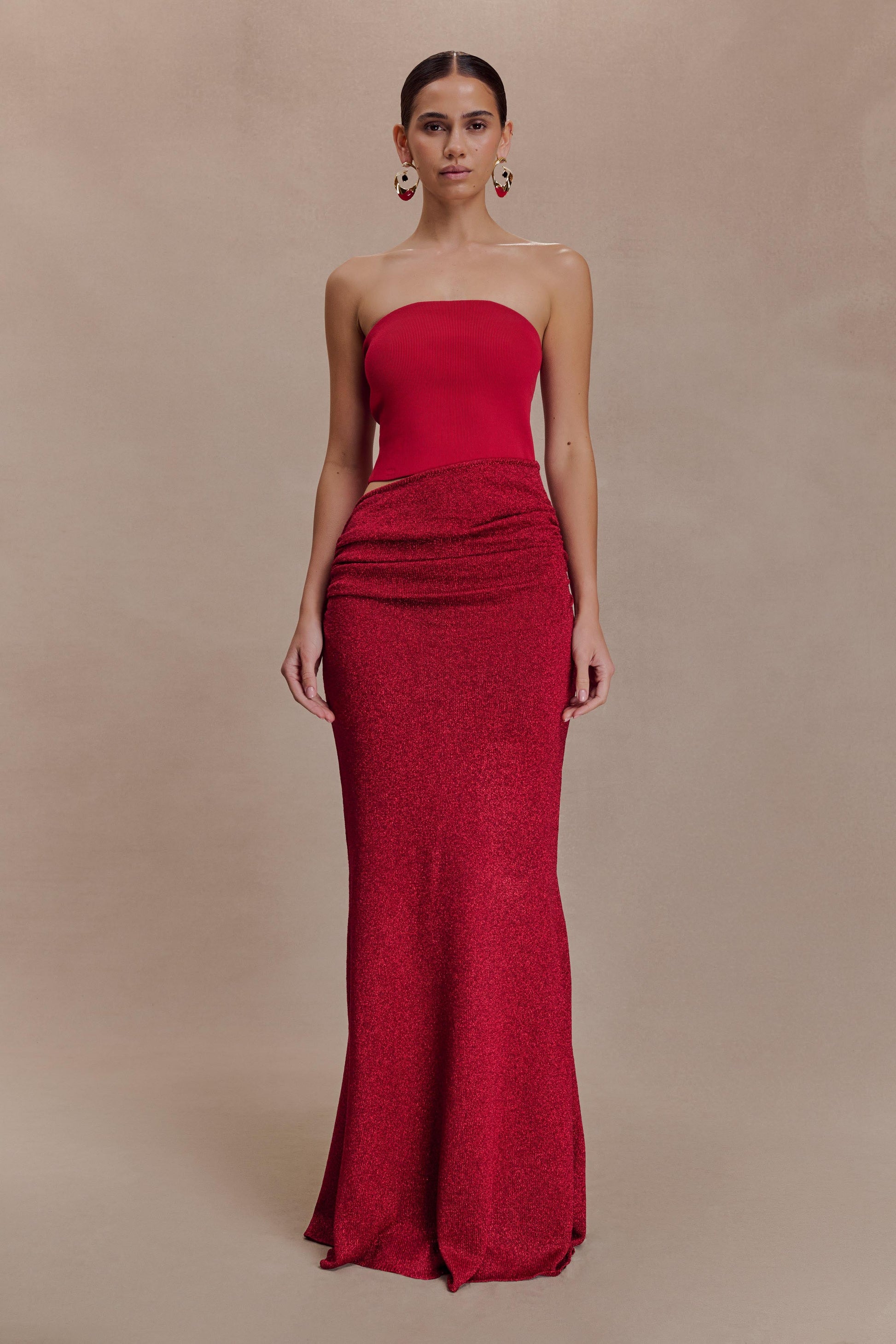 Jasiel Strapless Knit Maxi Dress - Red