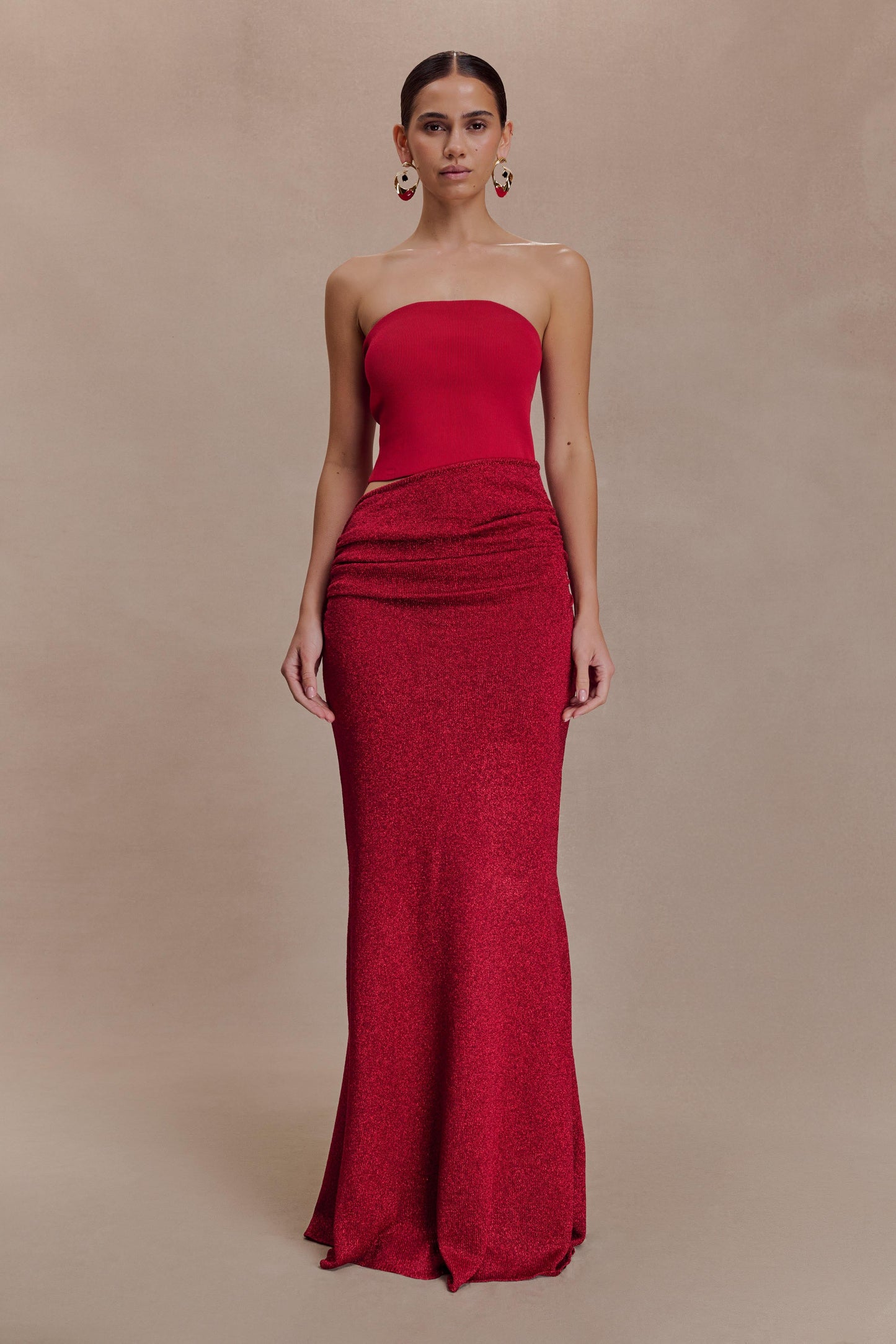 Jasiel Strapless Knit Maxi Dress - Red