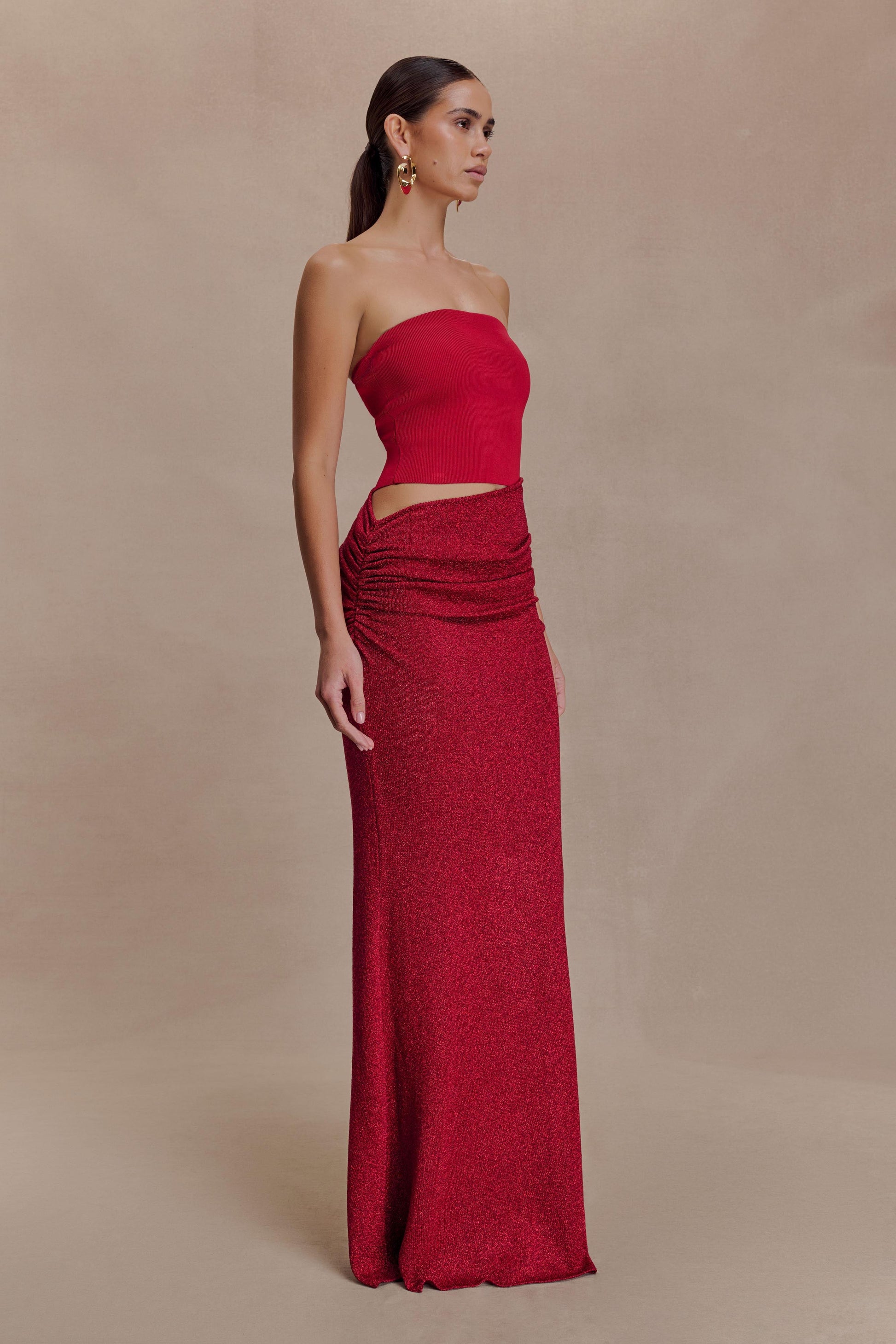 Jasiel Strapless Knit Maxi Dress - Red #3