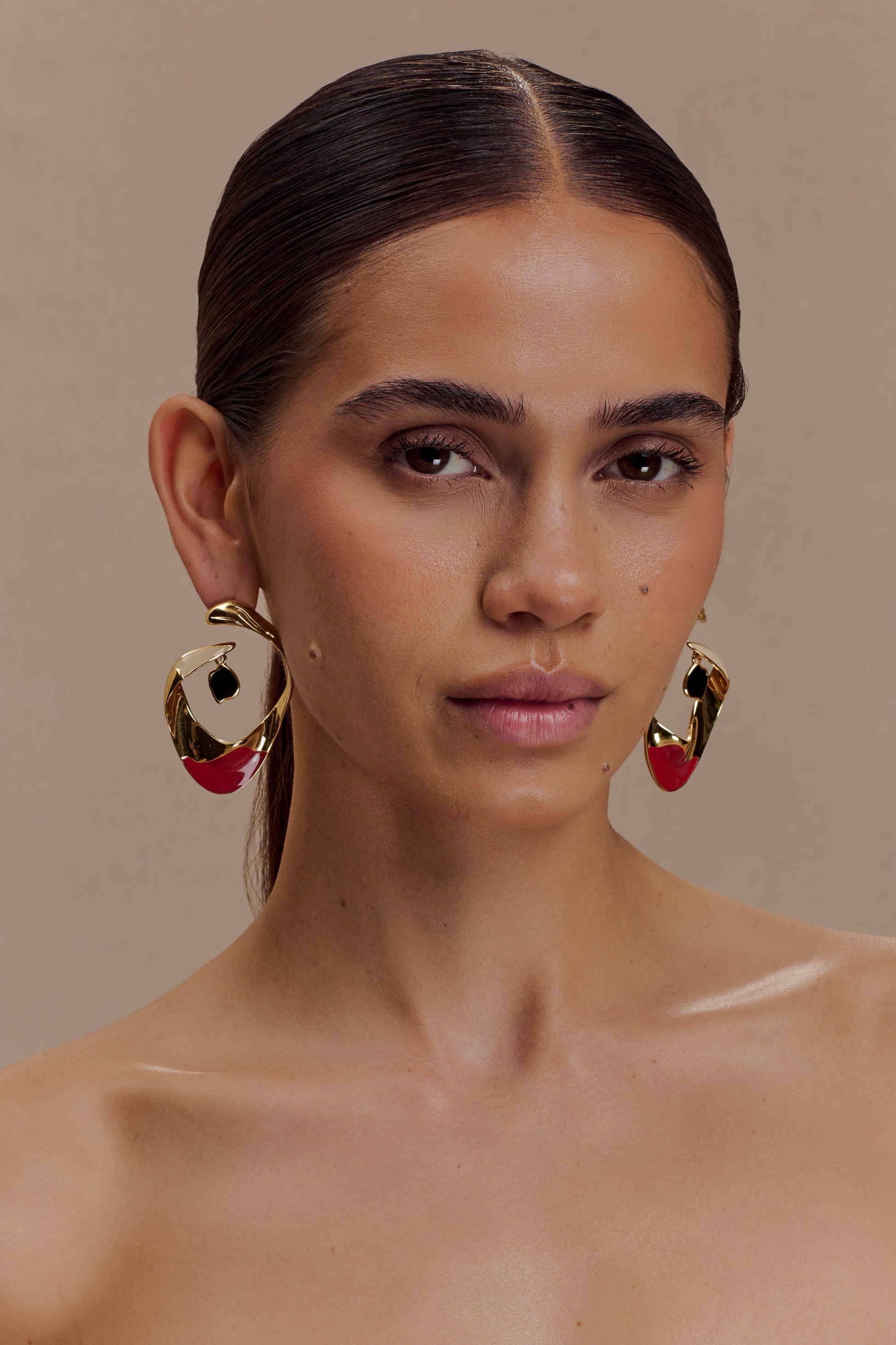 Marna Large Hoop Earrings With Stones - Gold #4
