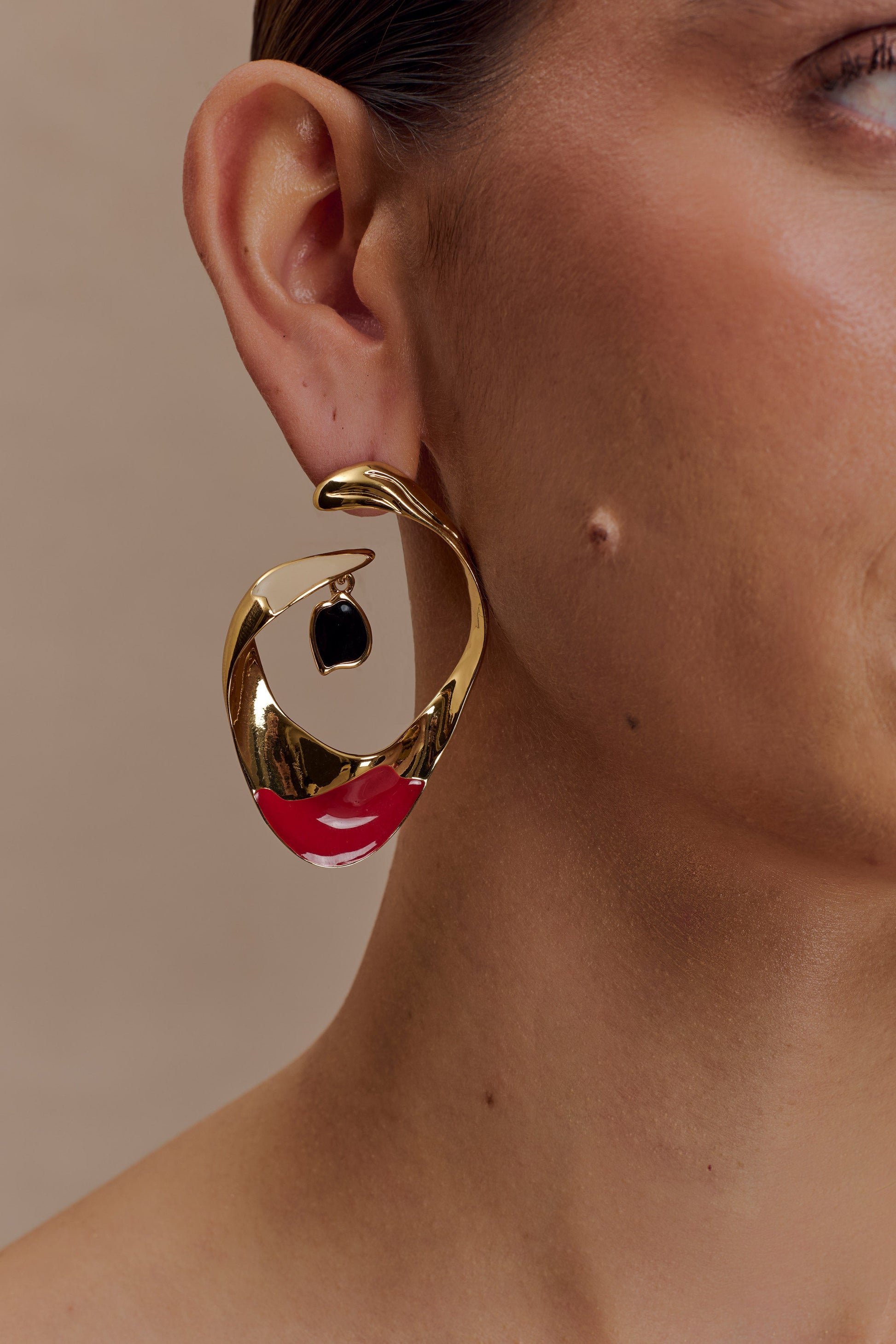 Marna Large Hoop Earrings With Stones - Gold #3