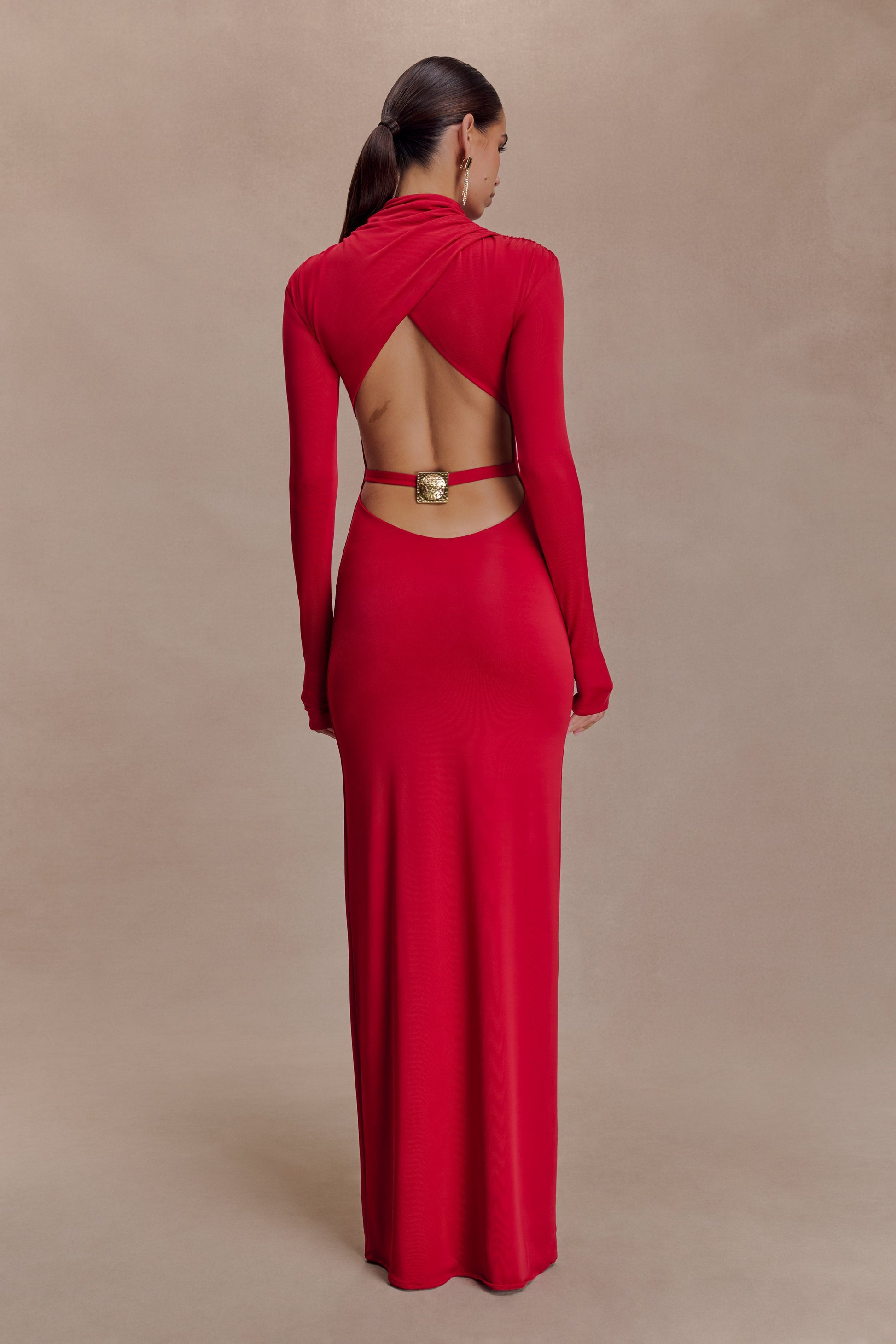Kiyah Slinky Cut Out Maxi Dress - Red #4