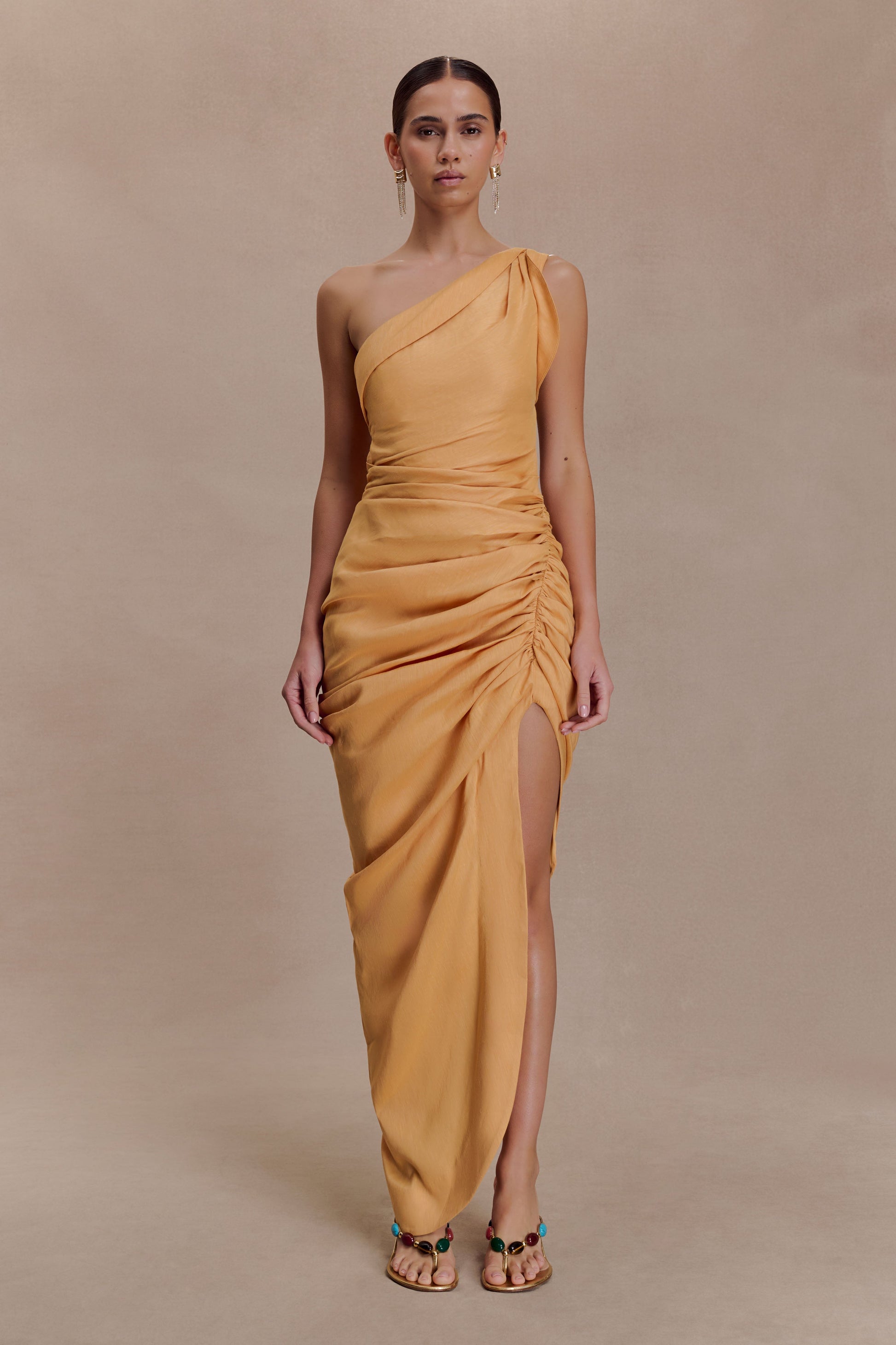 Birgit Linen Midi Dress With Hardware - Deep Peach #4