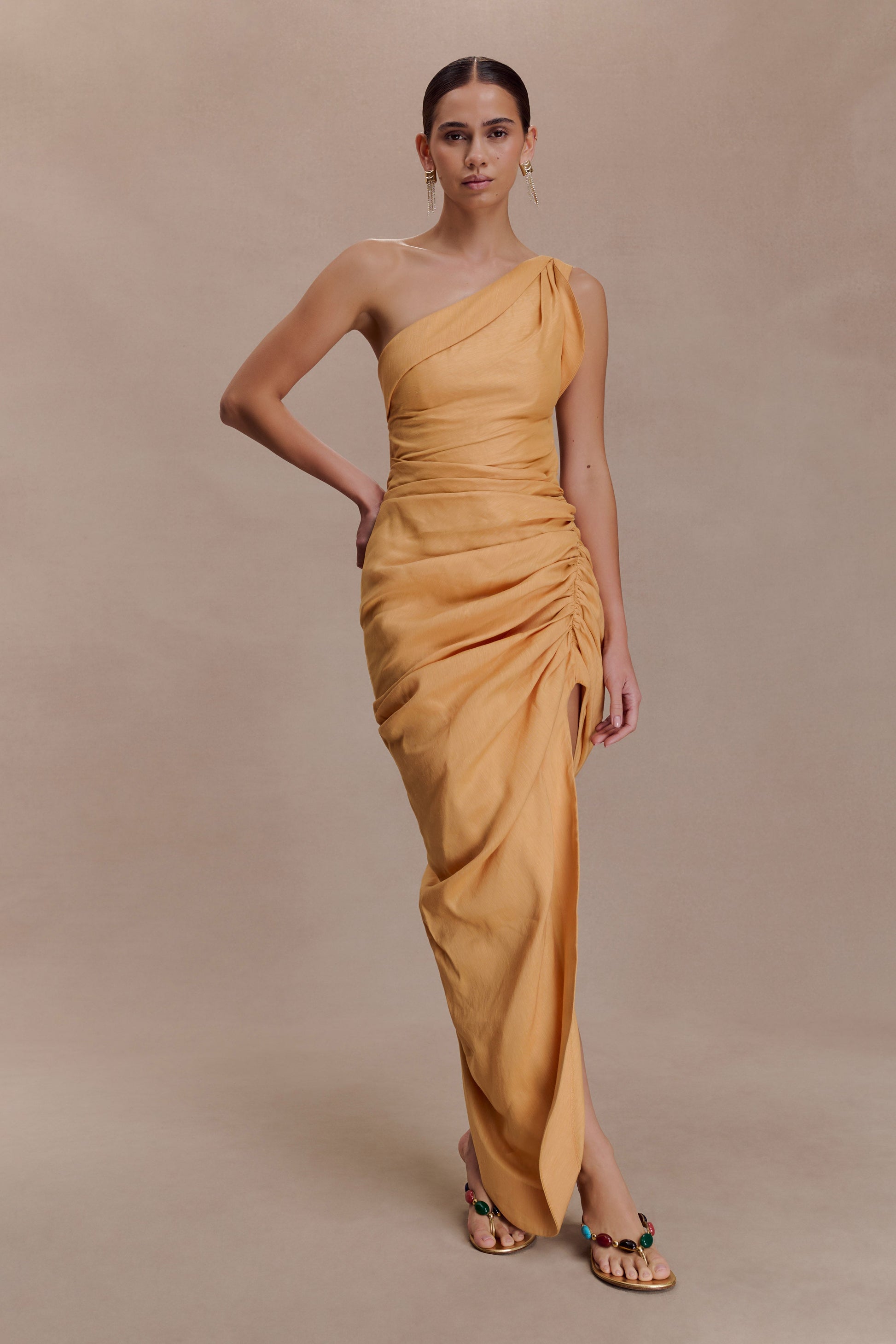 Birgit Linen Midi Dress With Hardware - Deep Peach #3