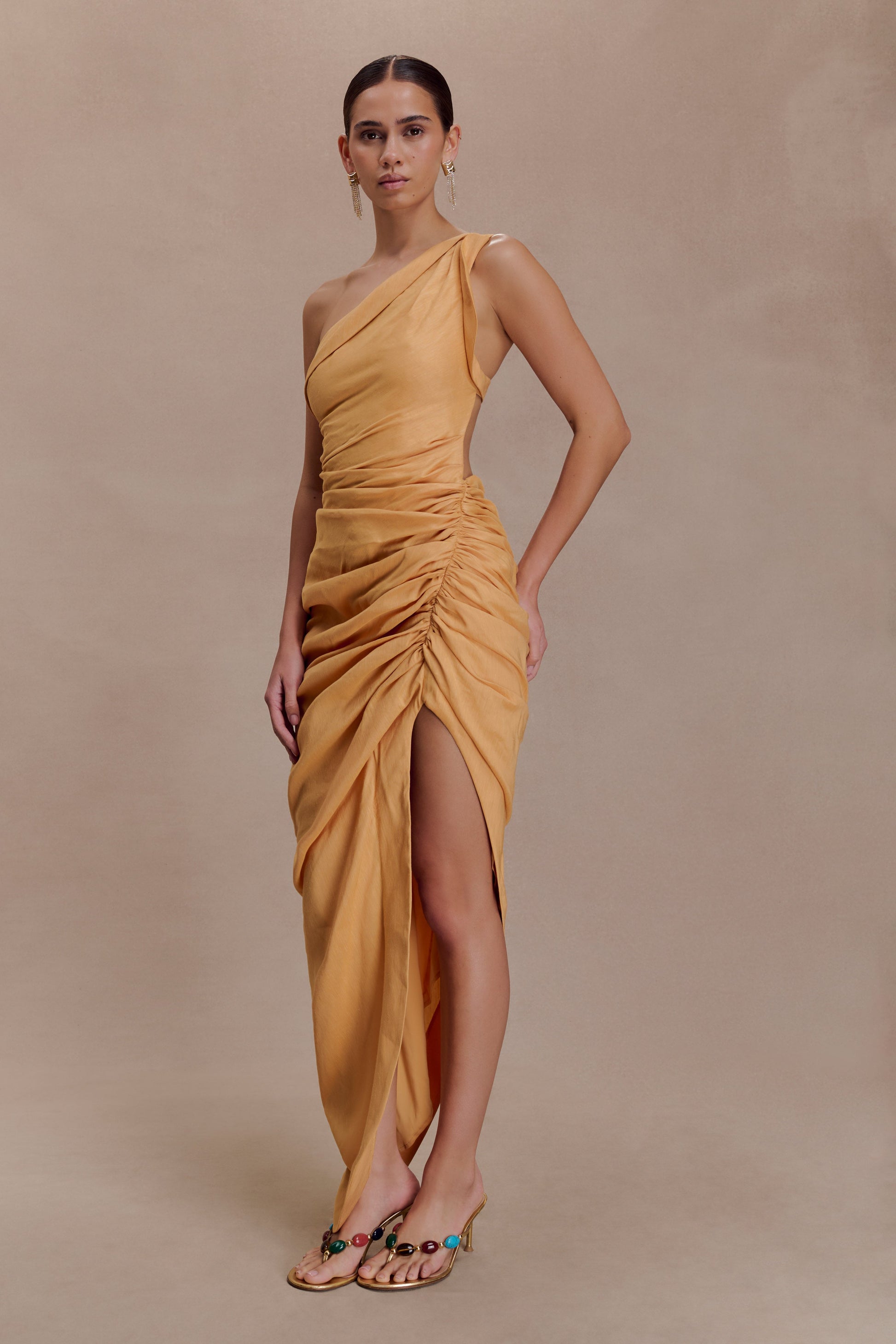 Birgit Linen Midi Dress With Hardware - Deep Peach #2