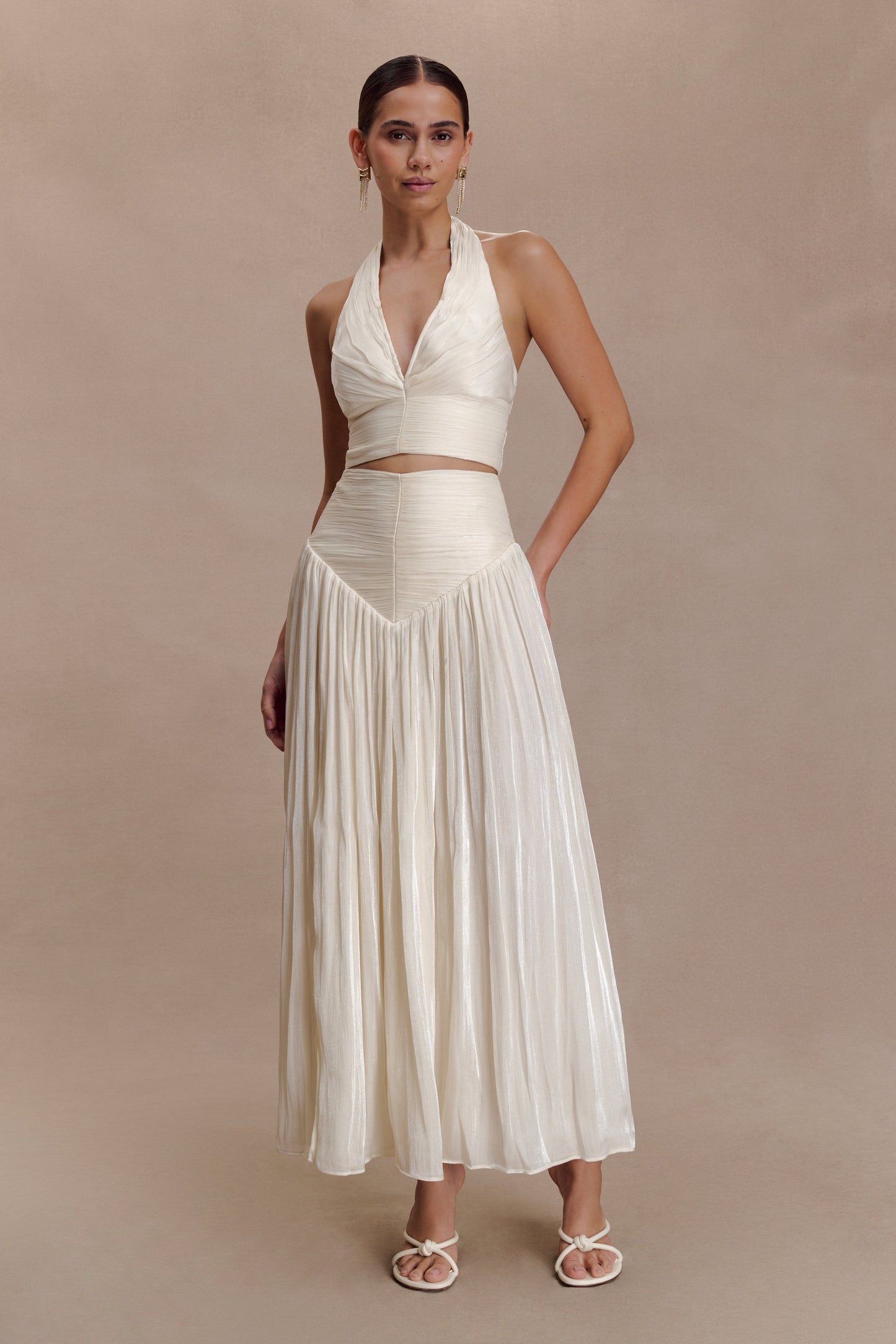 Makena Gathered V Neck Top - Opal White