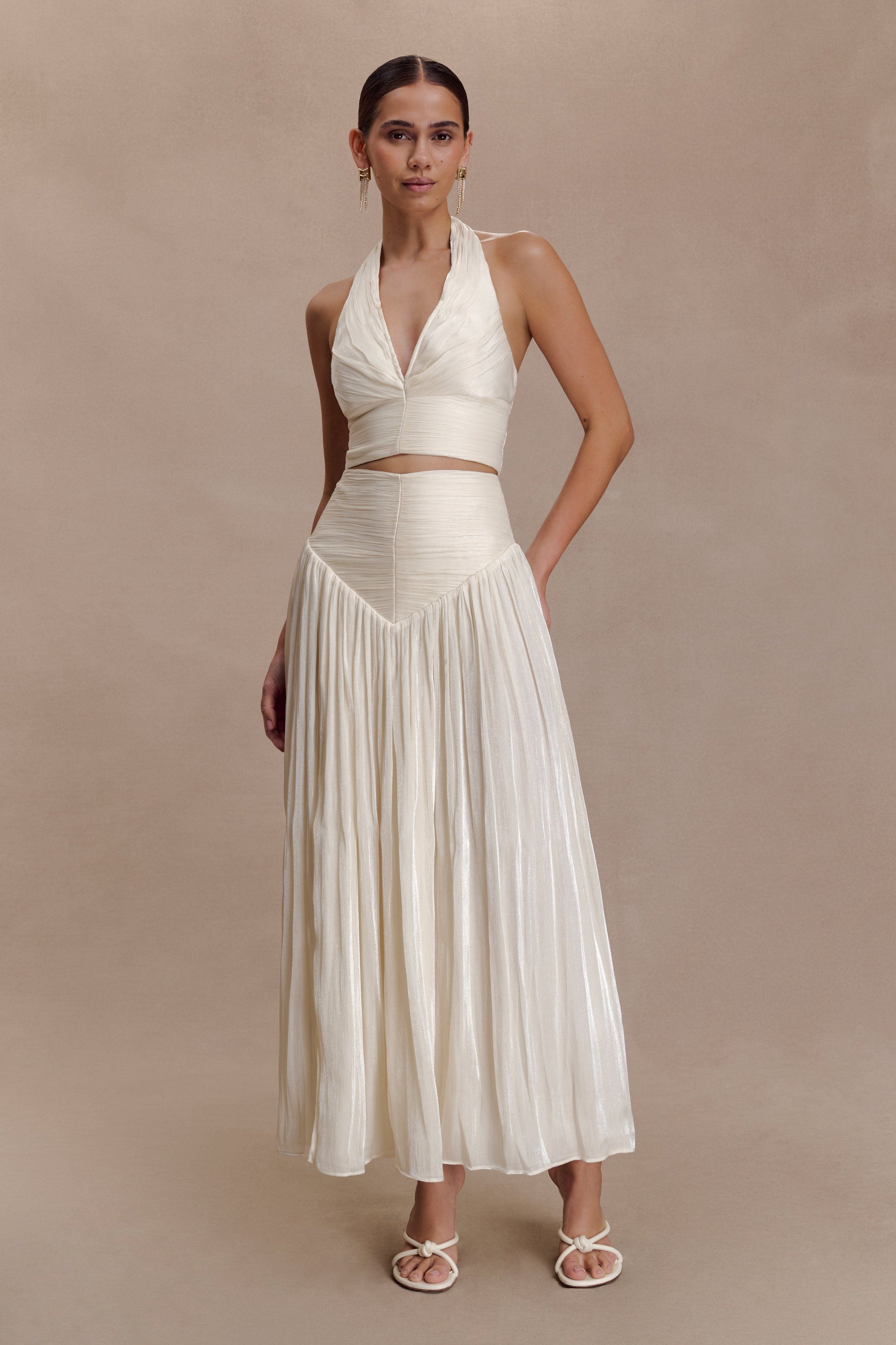 Makena Gathered V Neck Top - Opal White #5