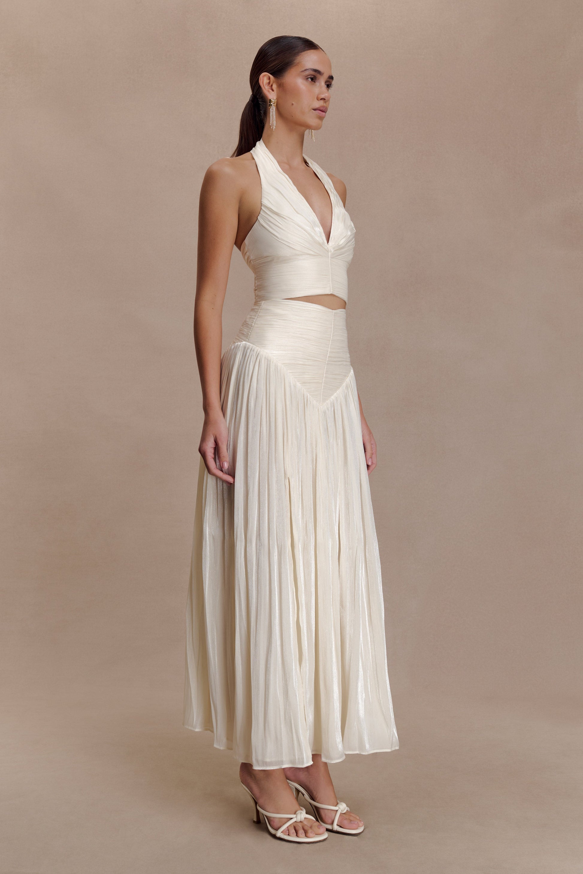 Makena Gathered V Neck Top - Opal White #7