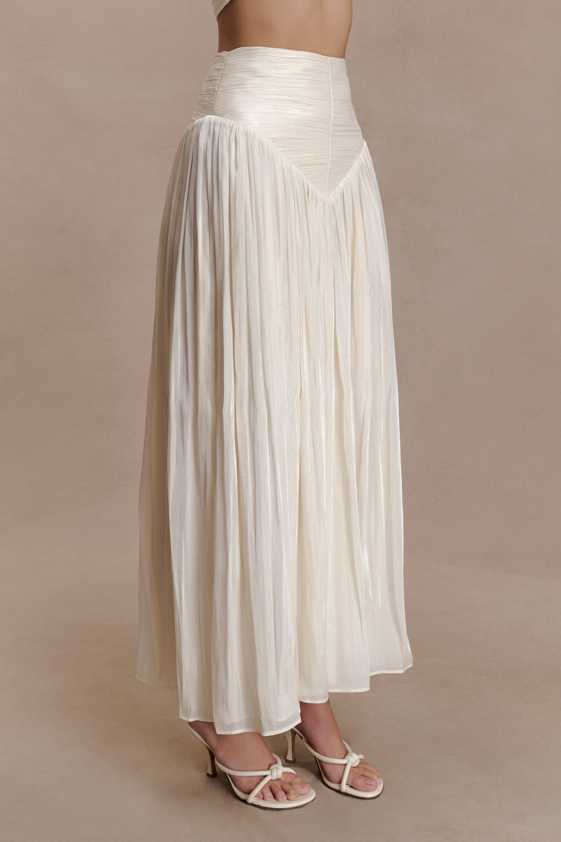 Makena Gathered Midi Skirt - Opal White #10