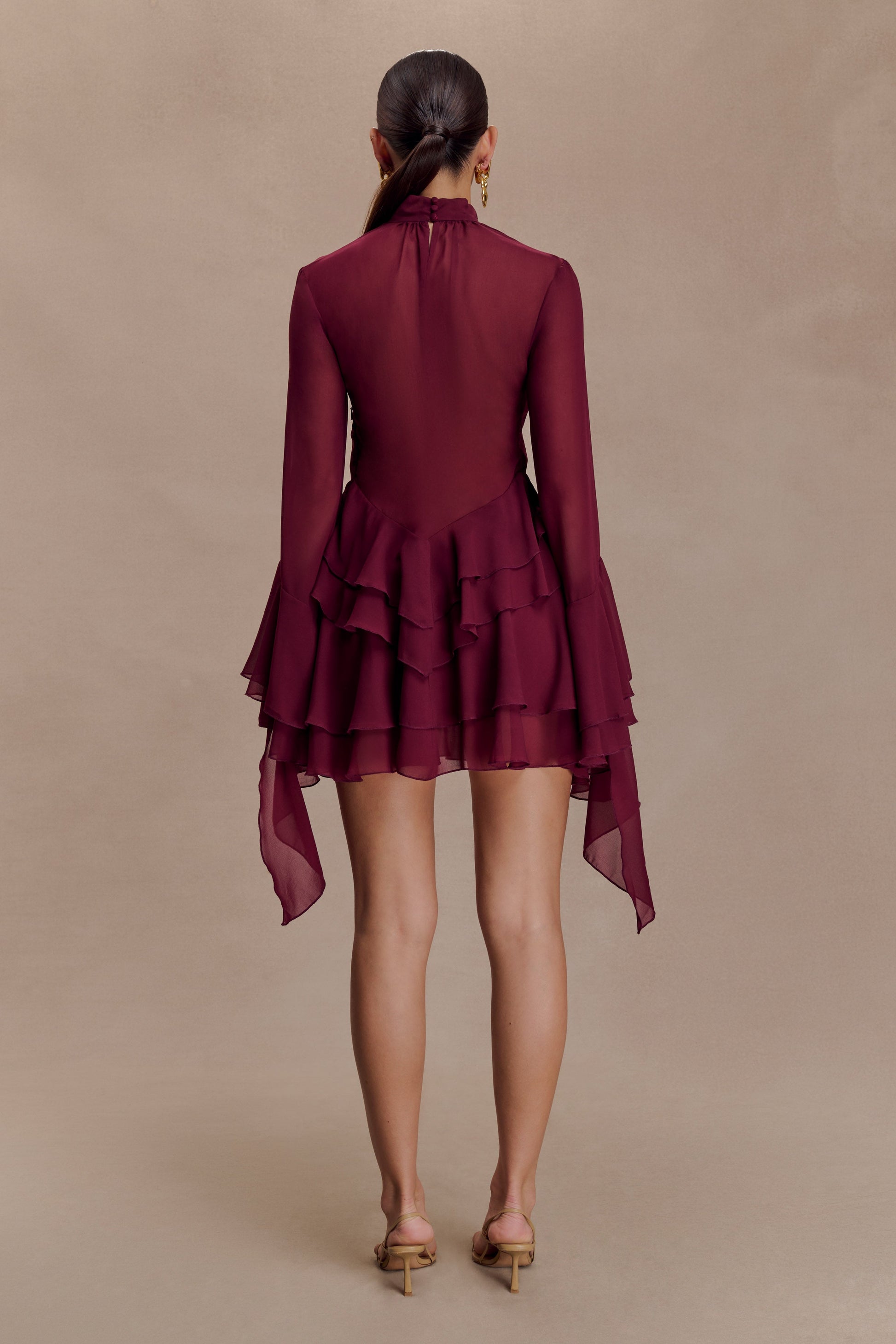 Nimah Chiffon Ruffle Mini Dress - Wine #2