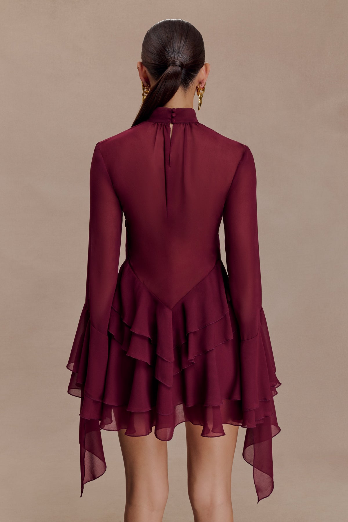 Nimah Chiffon Ruffle Mini Dress - Wine #6