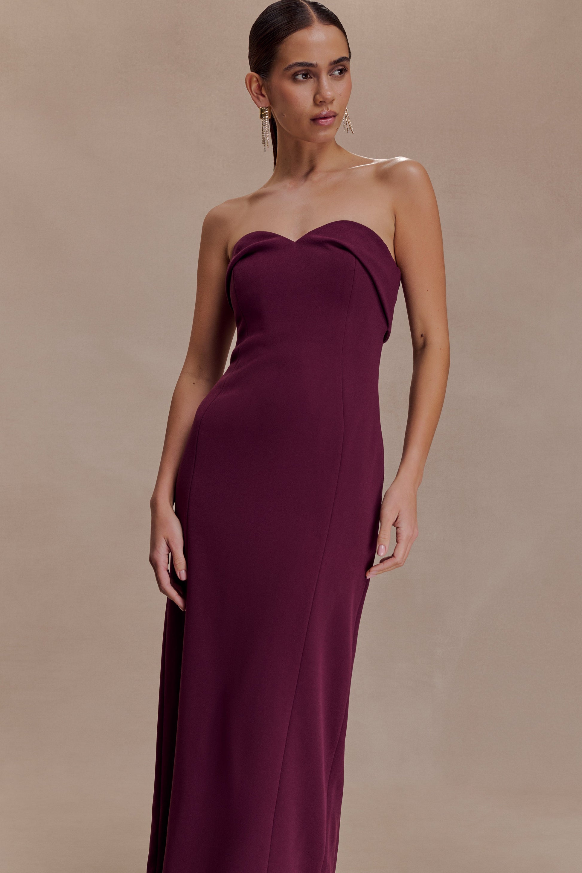 Cary Folded Strapless Crepe Midi Dress - Wine #2