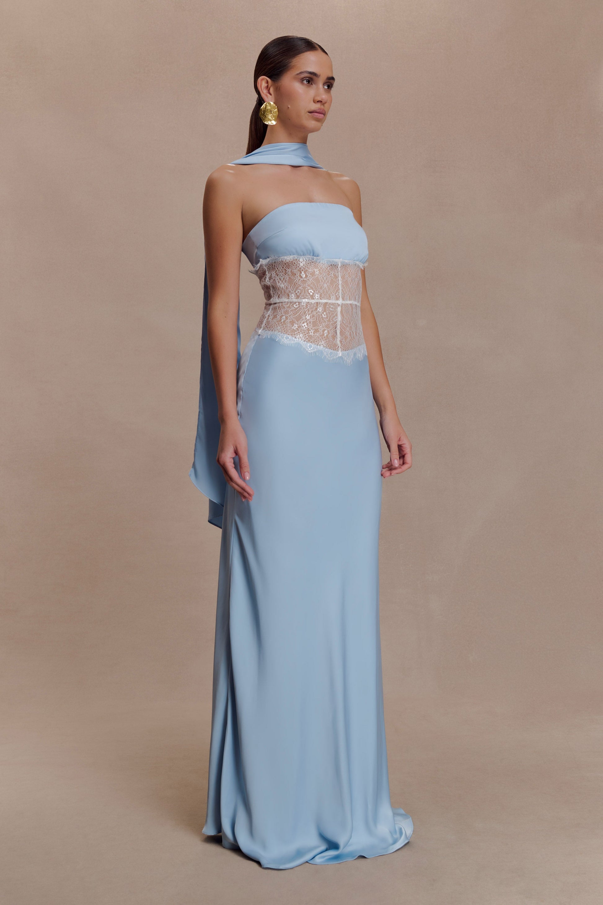 Pilar Strapless Satin And Lace Maxi Dress - Cornflower Blue #3