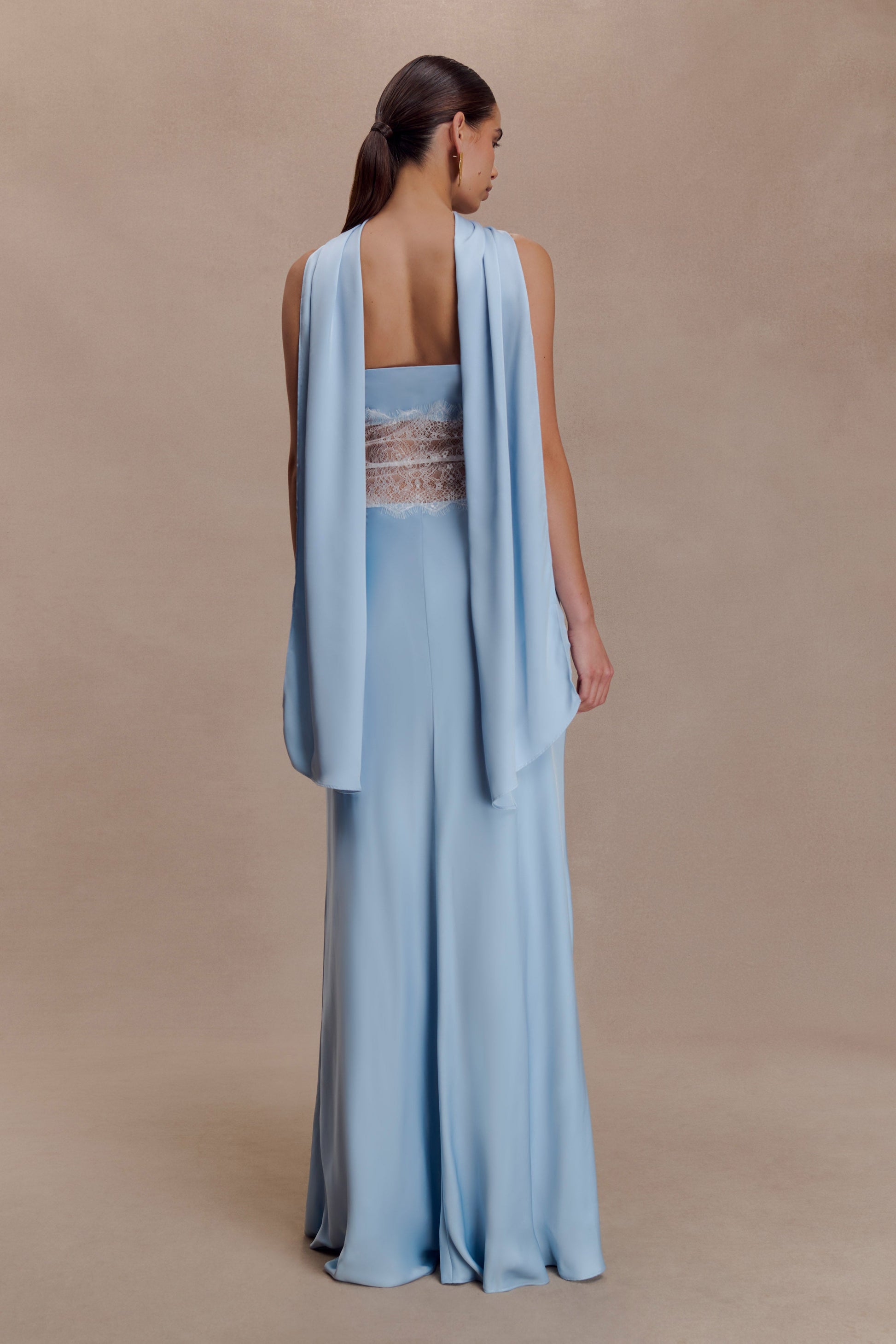 Pilar Strapless Satin And Lace Maxi Dress - Cornflower Blue #2