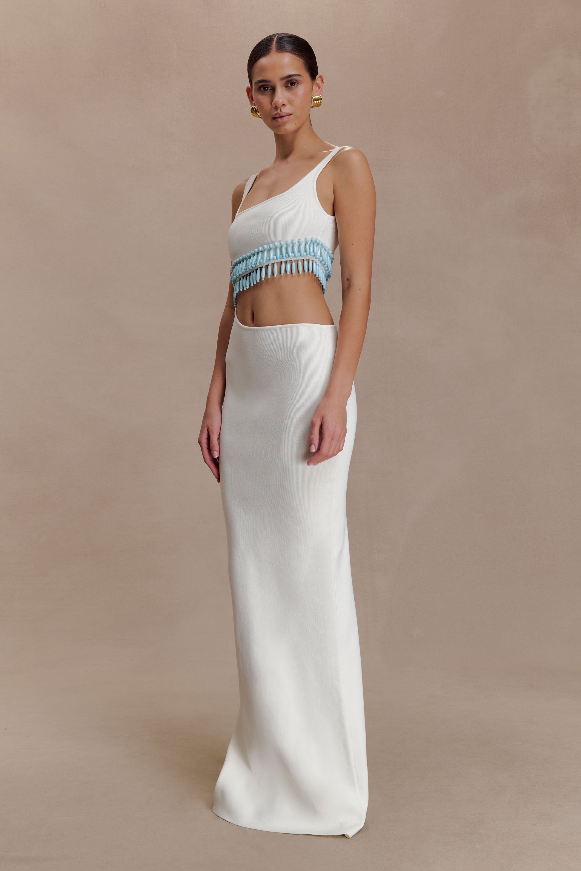 Ruvic Knit Maxi Beaded Dress - White #4