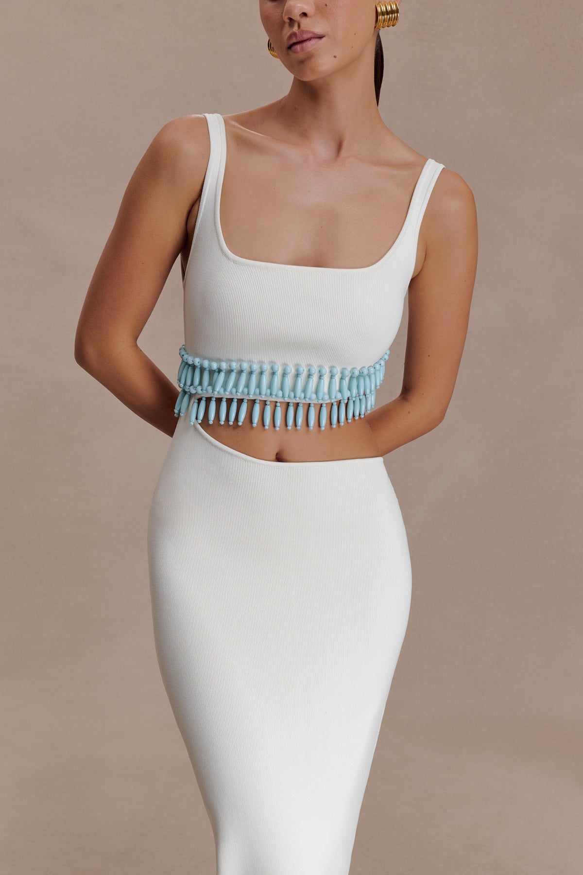Ruvic Knit Maxi Beaded Dress - White