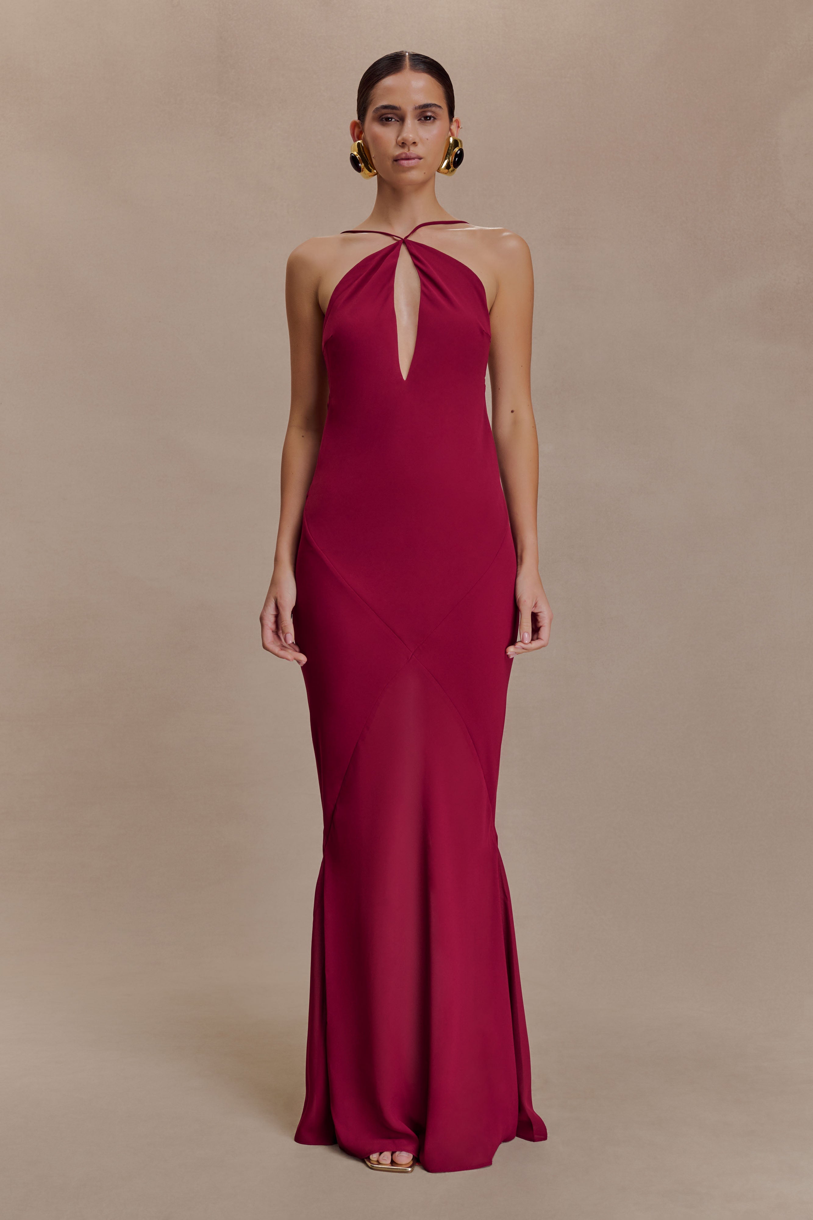 Nerea Slip Halter Maxi Dress - Cherry Red | MESHKI UK