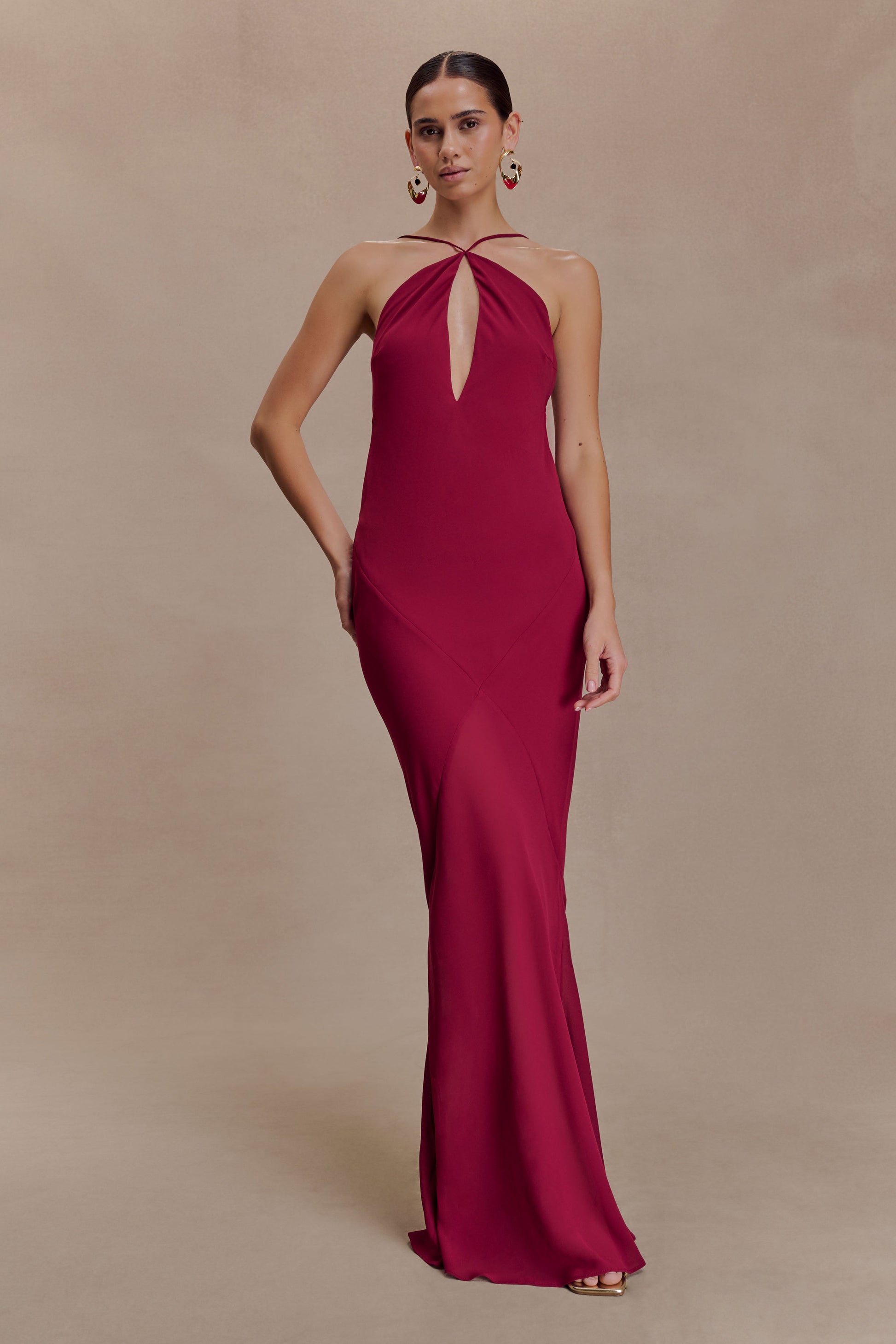 Nerea Slip Halter Maxi Dress - Cherry Red #5