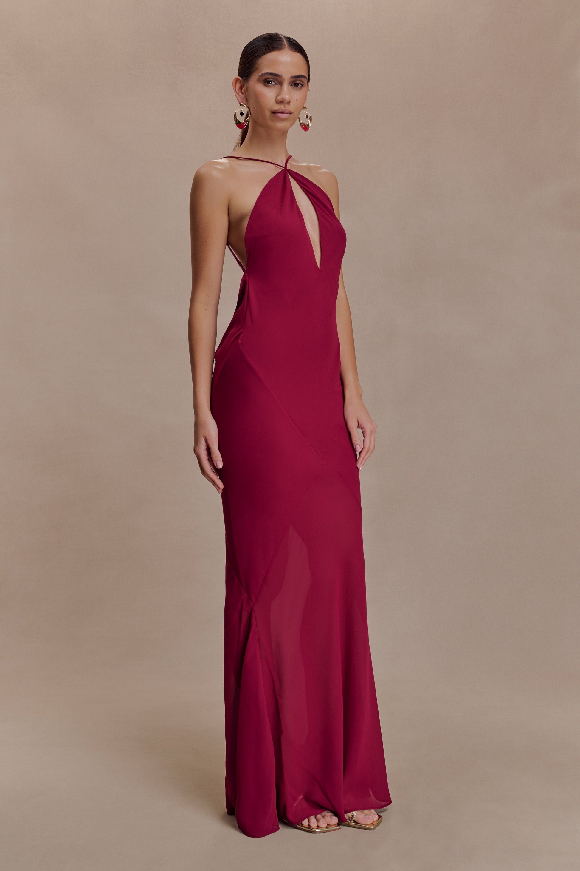 Nerea Slip Halter Maxi Dress - Cherry Red #4