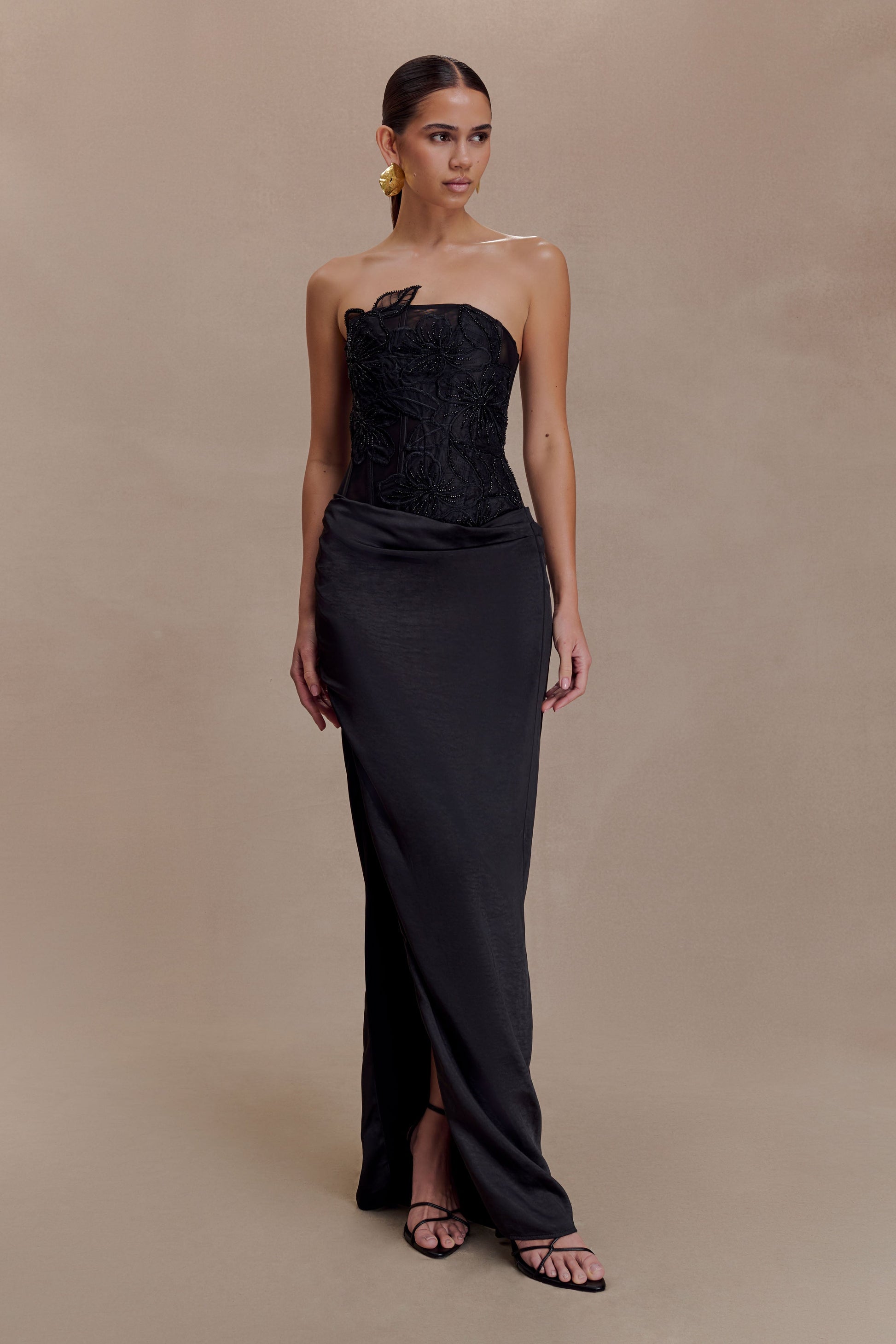 Asha Floral Mesh And Satin Maxi Dress - Black #2