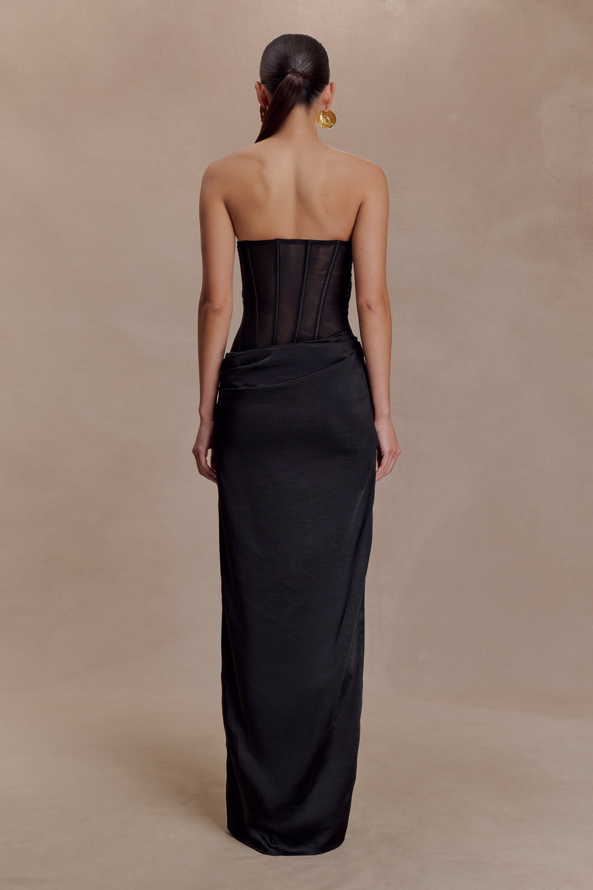 Asha Floral Mesh And Satin Maxi Dress - Black #4