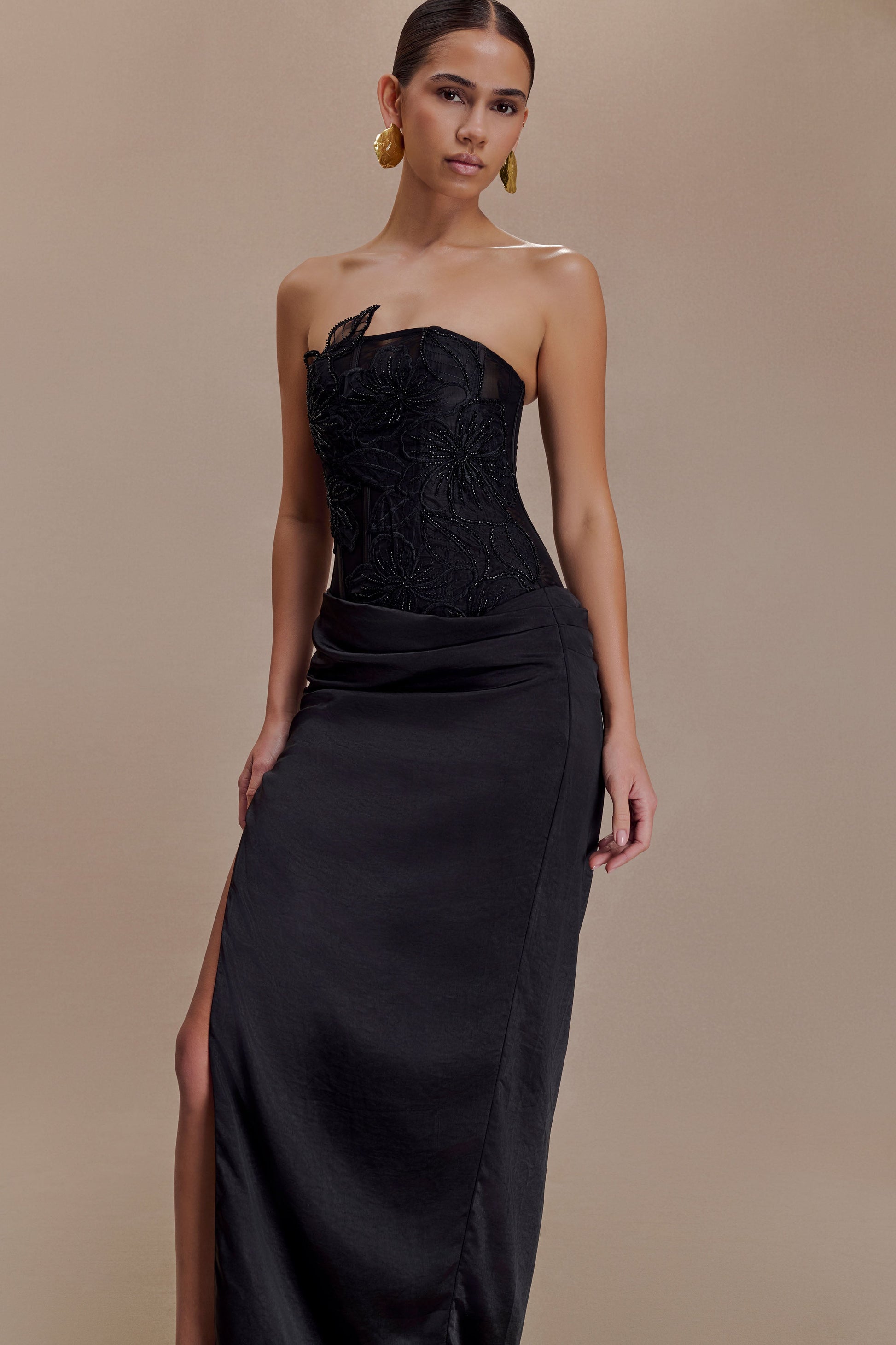 Asha Floral Mesh And Satin Maxi Dress - Black #5