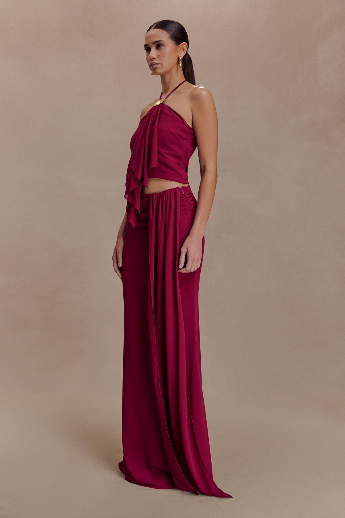 Celina Chiffon Overlay Maxi Skirt - Cherry Red