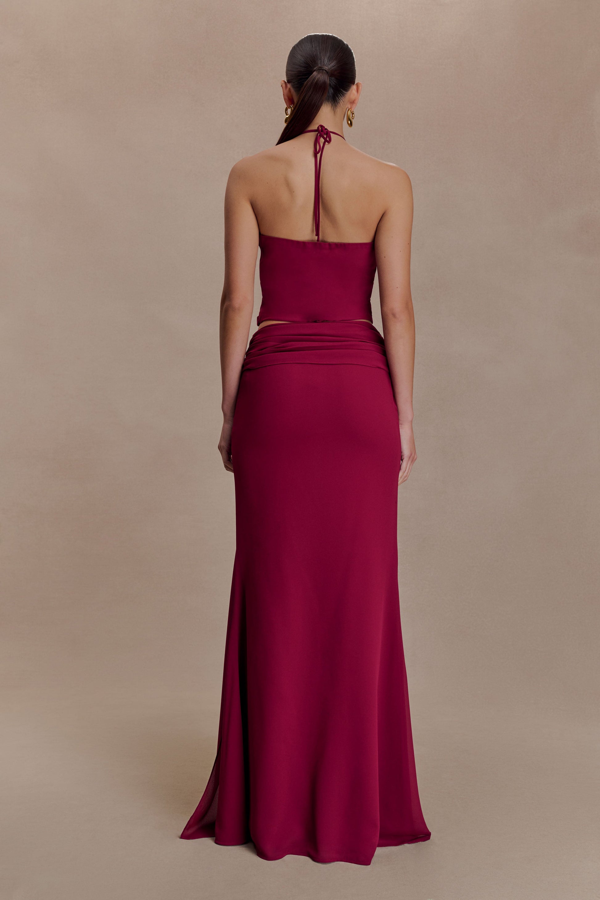 Celina Chiffon Overlay Maxi Skirt - Cherry Red #2