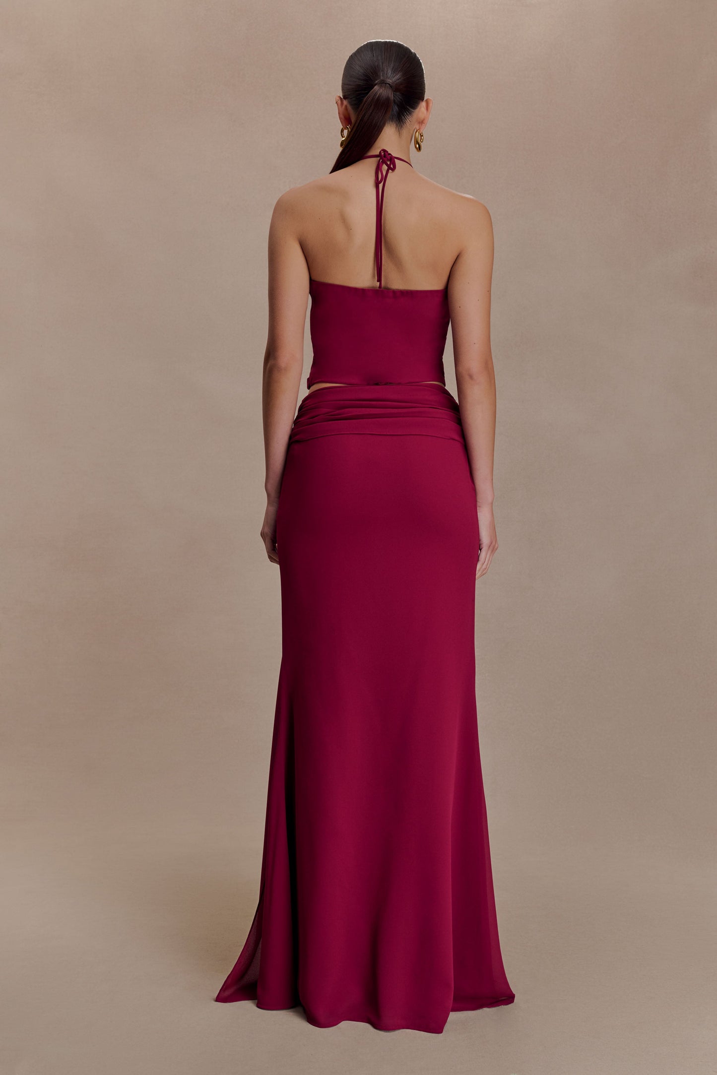 Celina Chiffon Overlay Maxi Skirt - Cherry Red