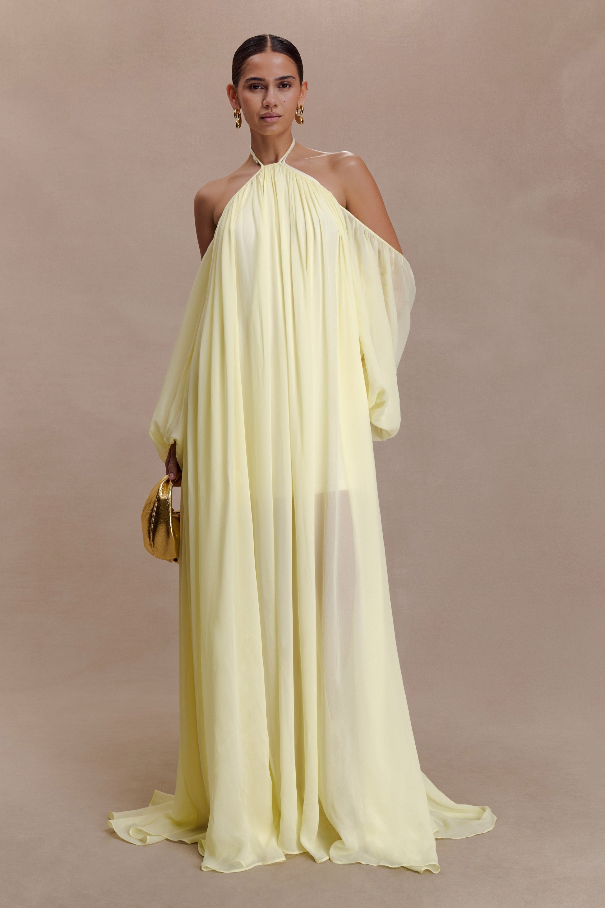 Janni Chiffon Maxi Dress With Hardware - Lemon Lime #4
